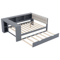 Upholstered Headboard Platform Bed With Storage Shelves, Trundle, Charging Station
