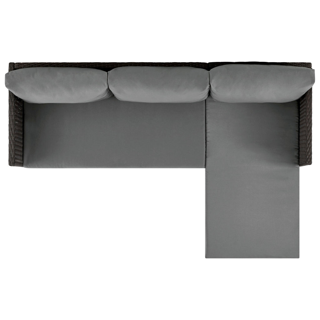 Outdoor Patio Set PVC Rattan Steel Brown Gray 3 Piece with Chaise