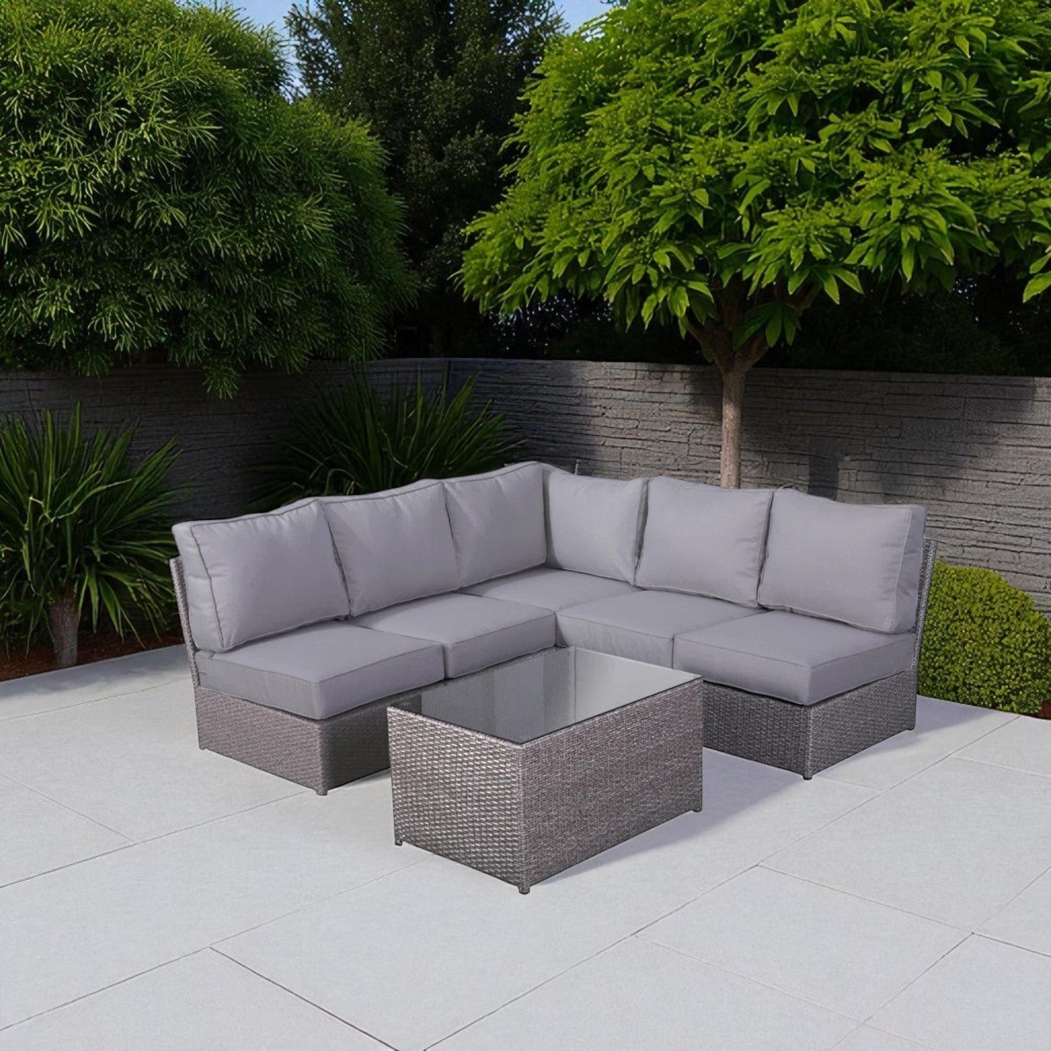 Outdoor Patio Set HDPE Wicker Gray Mix 6 Piece Modular Seats 4