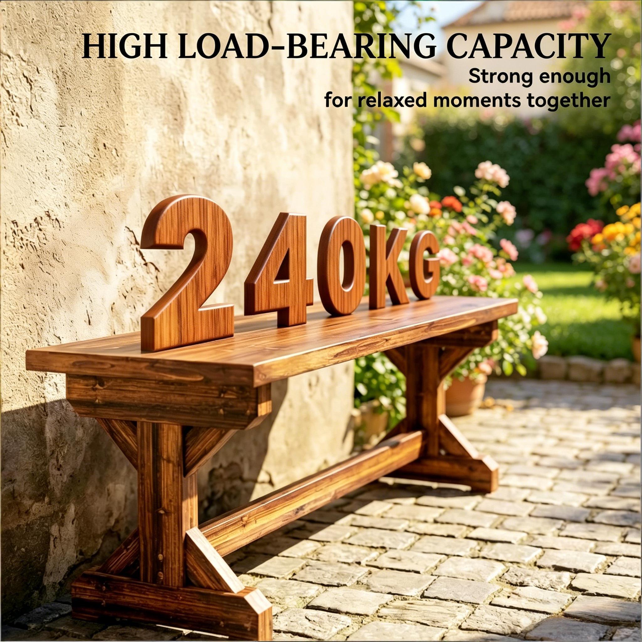 Outdoor Bench Backless Fir Wood Carbon 44in 528 lb Capacity X Base