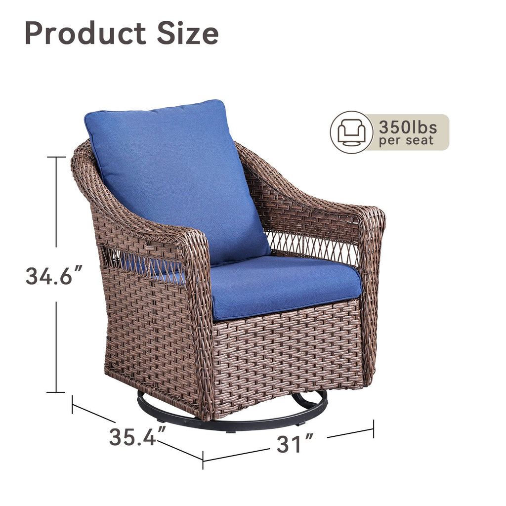 Outdoor Swivel Rocking Chair PE Rattan Brown Set of 2 with Cushions