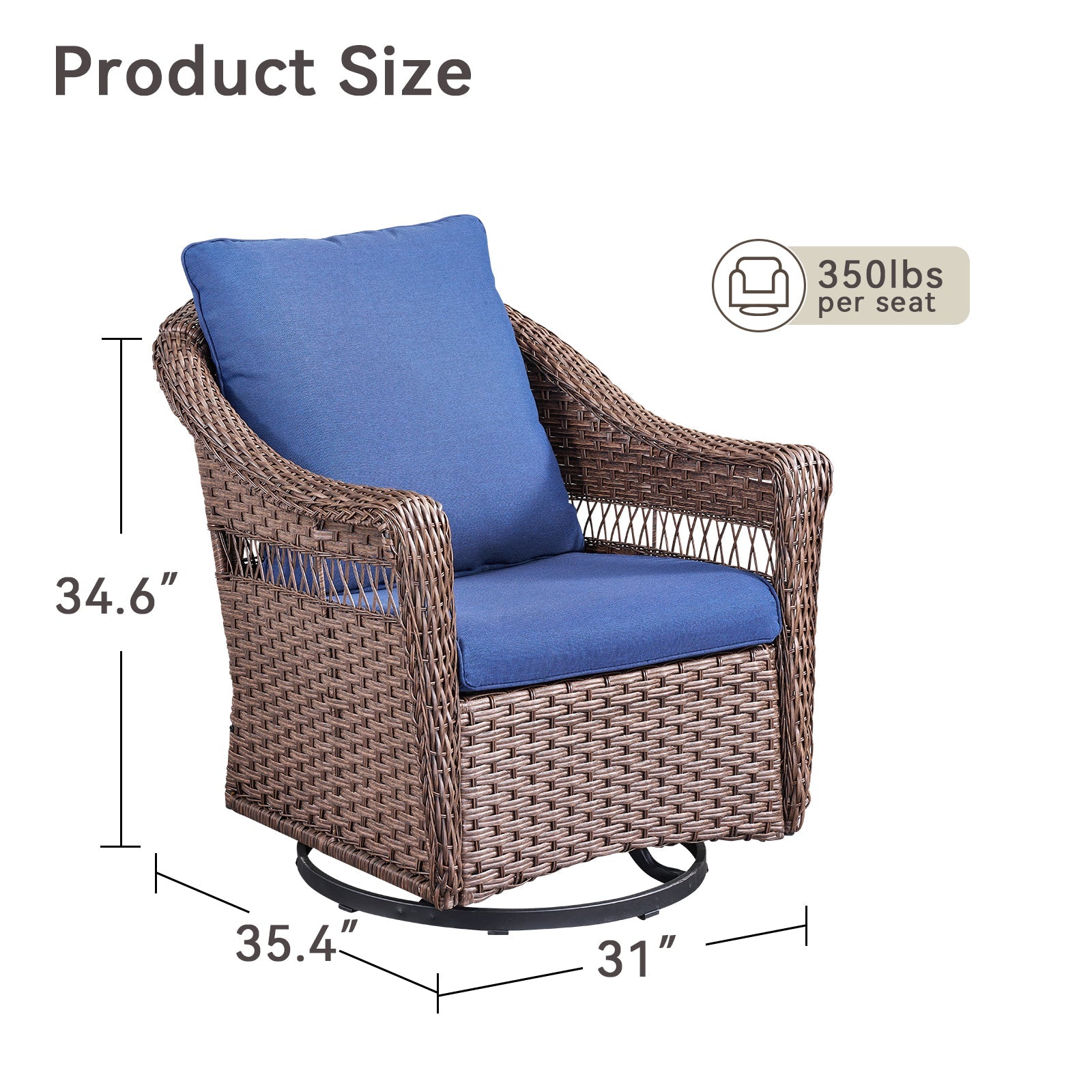 Outdoor Swivel Rocking Chair PE Rattan Brown Set of 2 with Cushions
