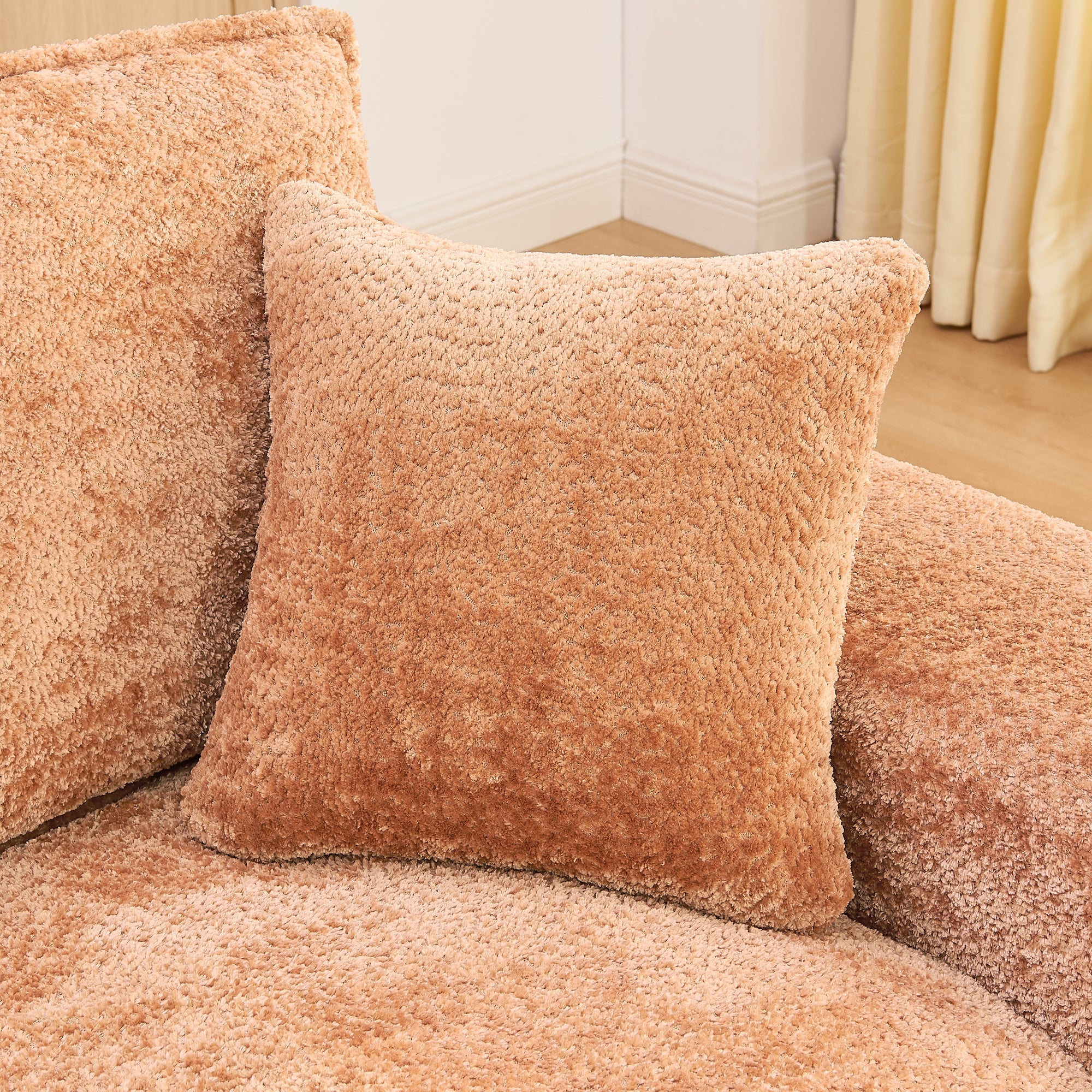 Sectional Sofa Modular Boucle Orange 7 Seat Ottomans 107 In No Assembly