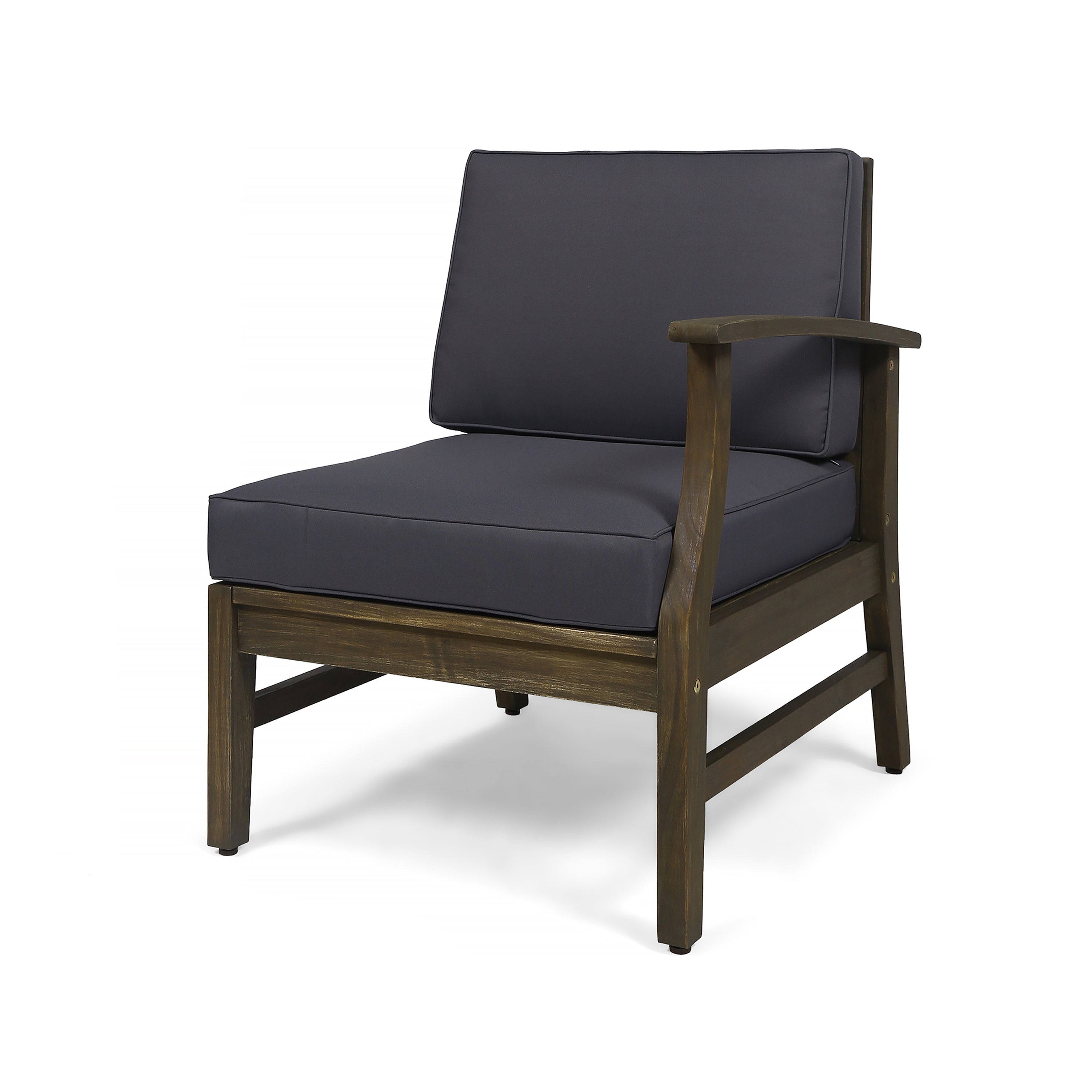 Outdoor Sectional Set Acacia Wood Dark Gray Cushion 6 Piece Seats 5