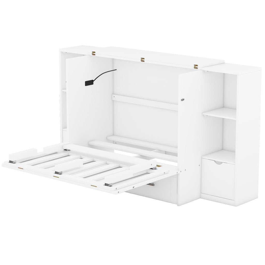 Murphy Bed With Shelves, Drawers And USB Ports