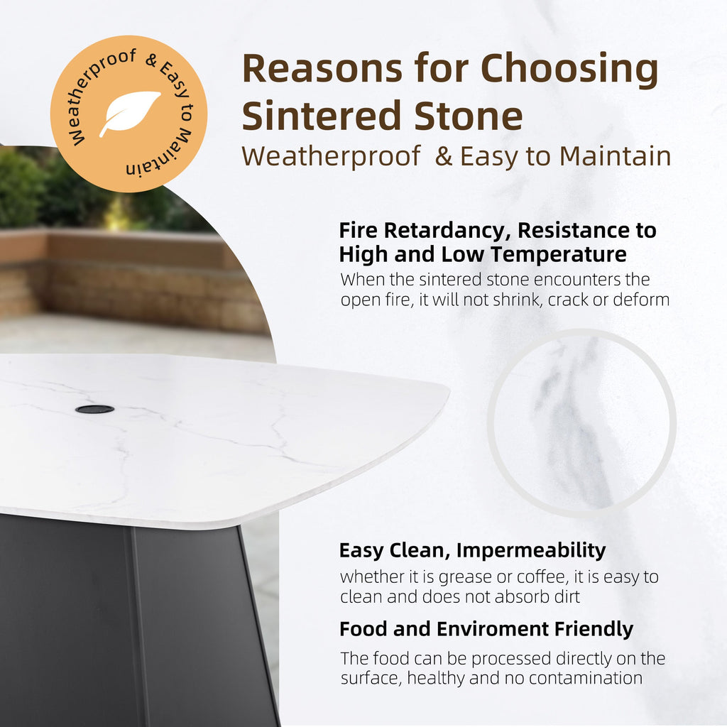 Outdoor Dining Set Aluminum Sintered Stone Black Squircle 5 Piece Swivel