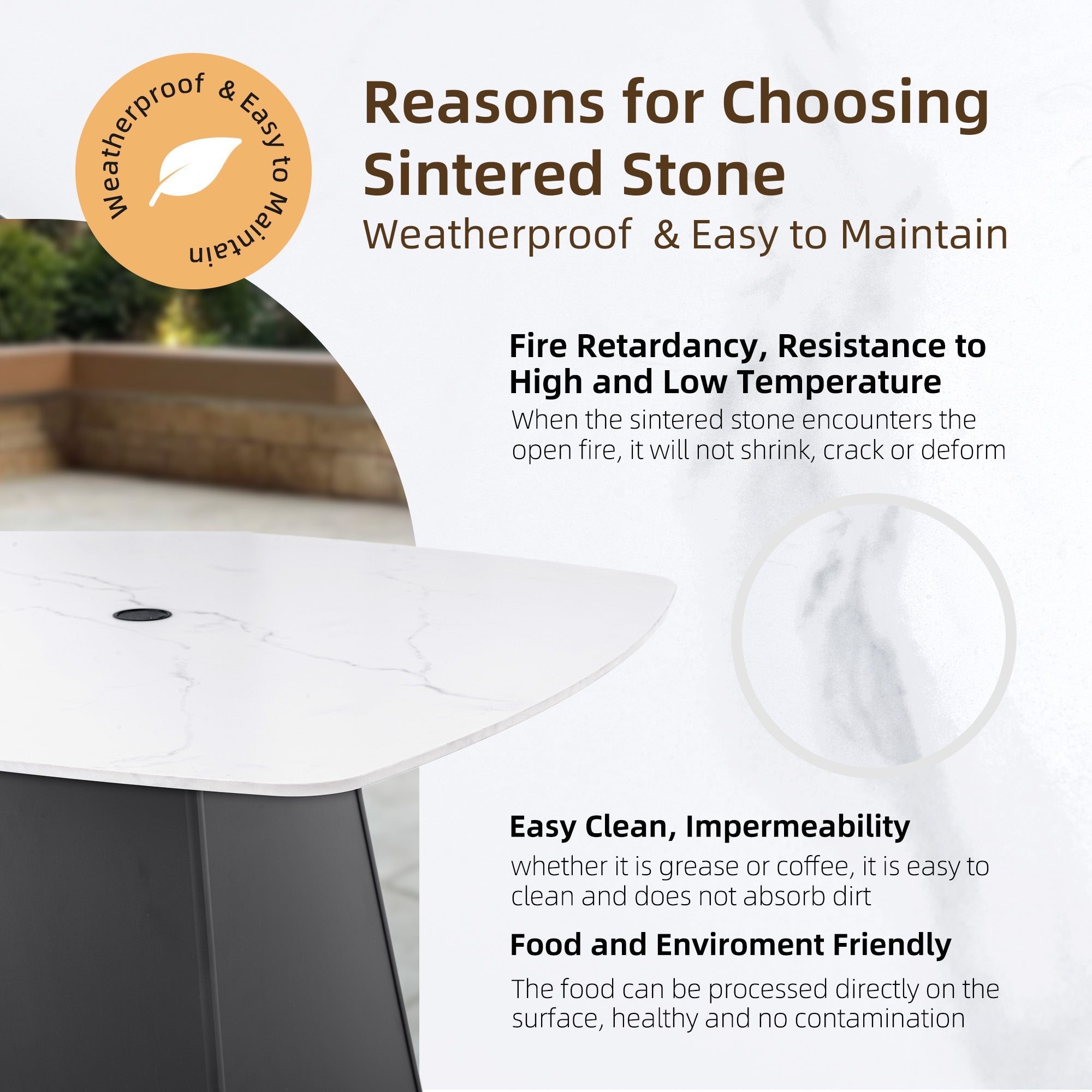 Outdoor Dining Set Aluminum Sintered Stone Black Squircle 5 Piece Swivel