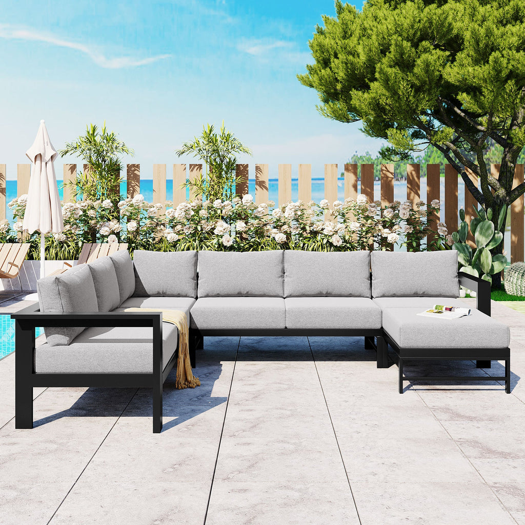 Outdoor Sectional Set Iron Gray U-Shape Seats 5 to 6 5.9 In Cushion