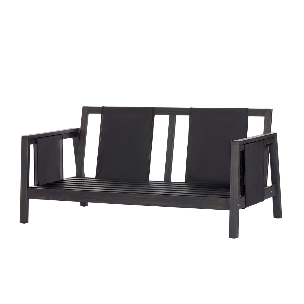 Outdoor Sofa Set Acacia Wood Textilene 2 Piece Dark Gray White Cushion