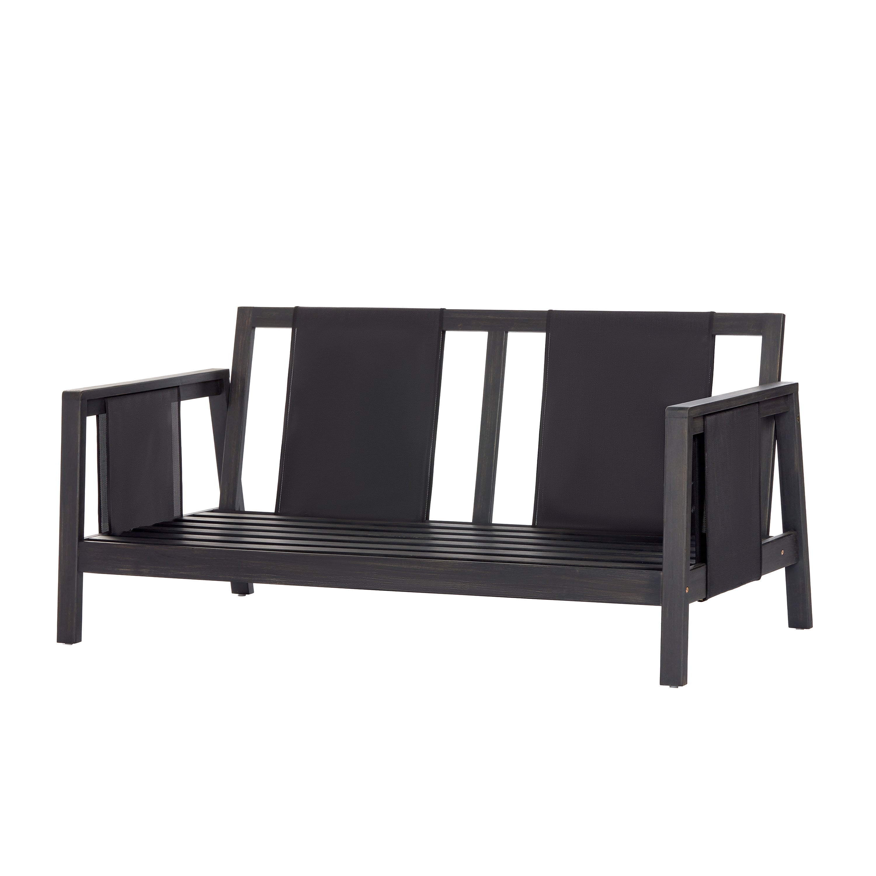 Outdoor Sofa Set Acacia Wood Textilene 2 Piece Dark Gray White Cushion