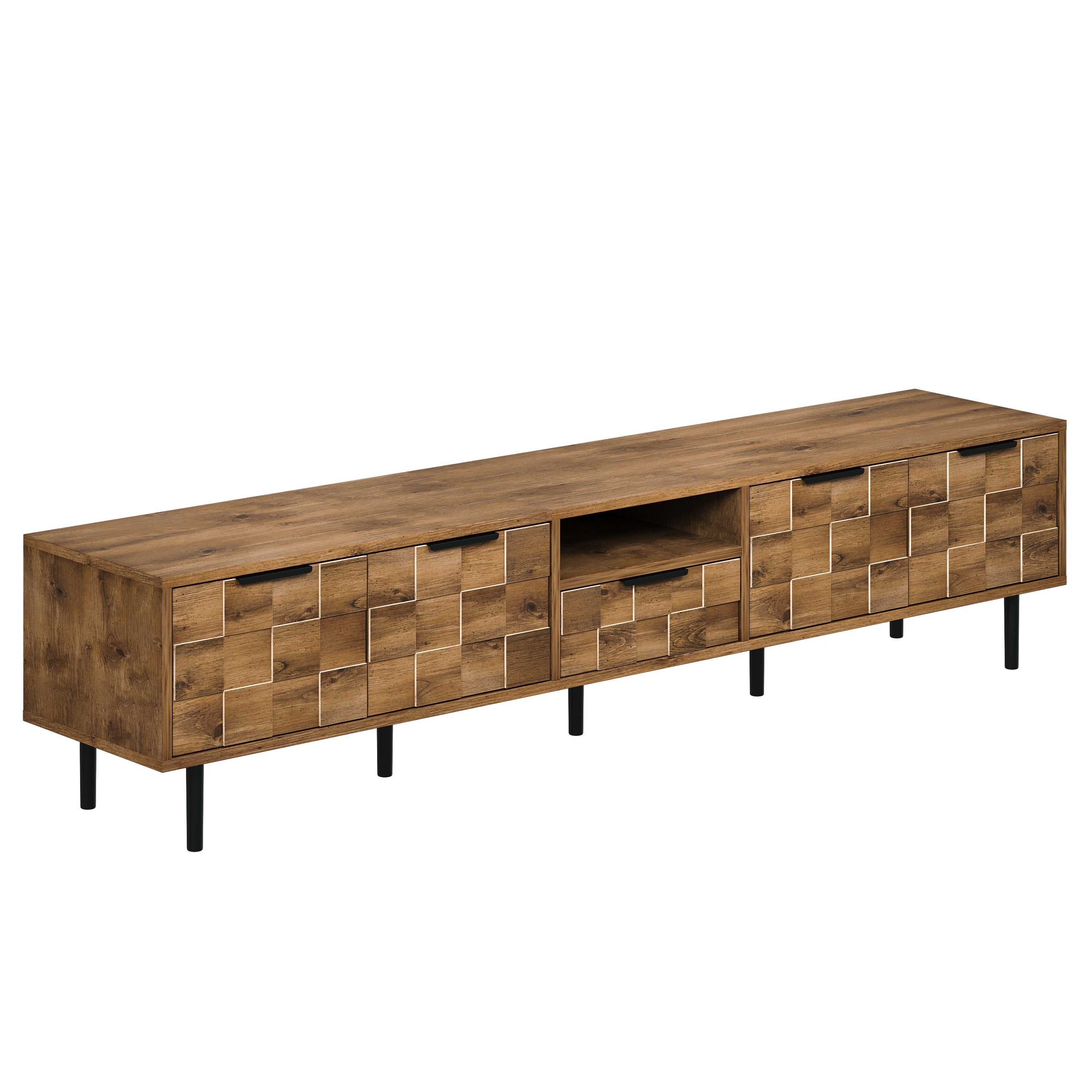 TV Stand Natural Wood Checkered MDF Soft-Close Doors Fits 85 In TV 78.7 In
