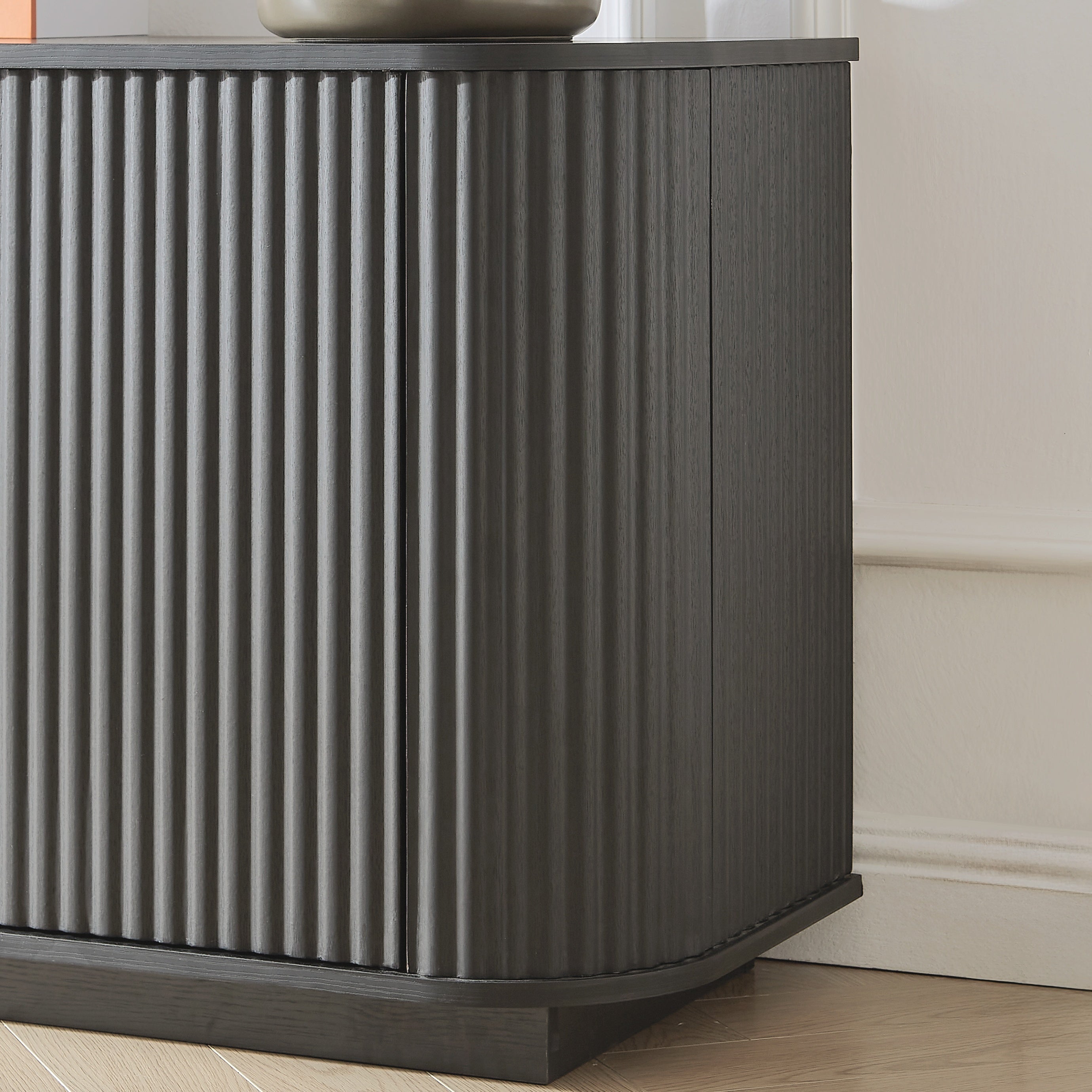 Modern Wavy TV Stand Rounded Sideboard with Storage Cabinet in Black, Particleboard & MDF, 64''W x 15''D x 24''H