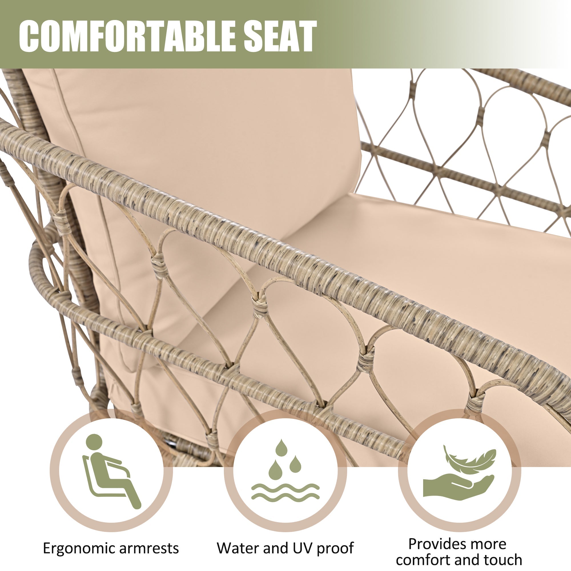 Outdoor Patio Set Wicker Boho Beige Cushion Oval Acacia Table 4 Piece