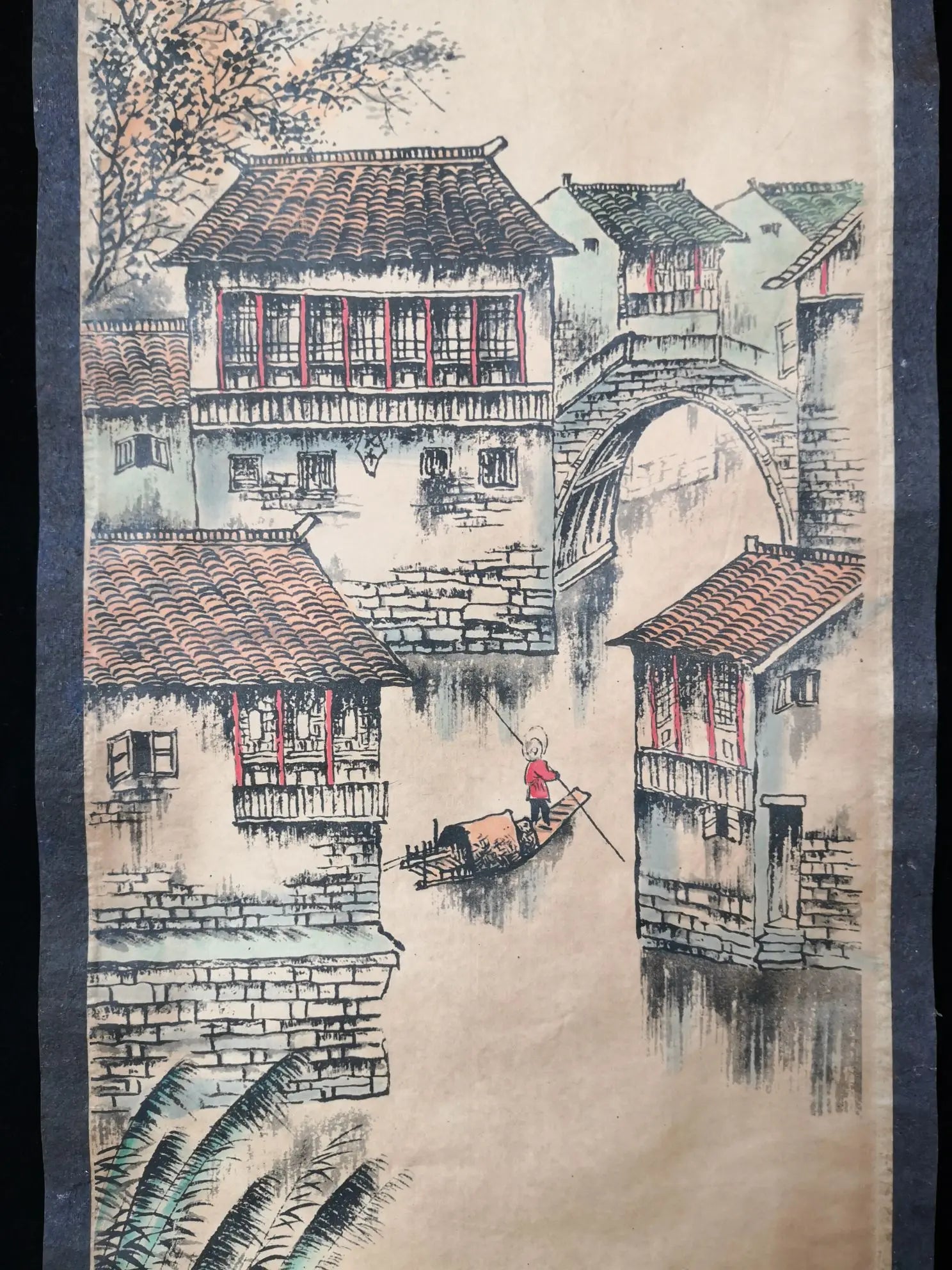 Jiangnan Landscape Chinese Four-Panel Splendid Hanging Scroll Posters on Xuan Paper