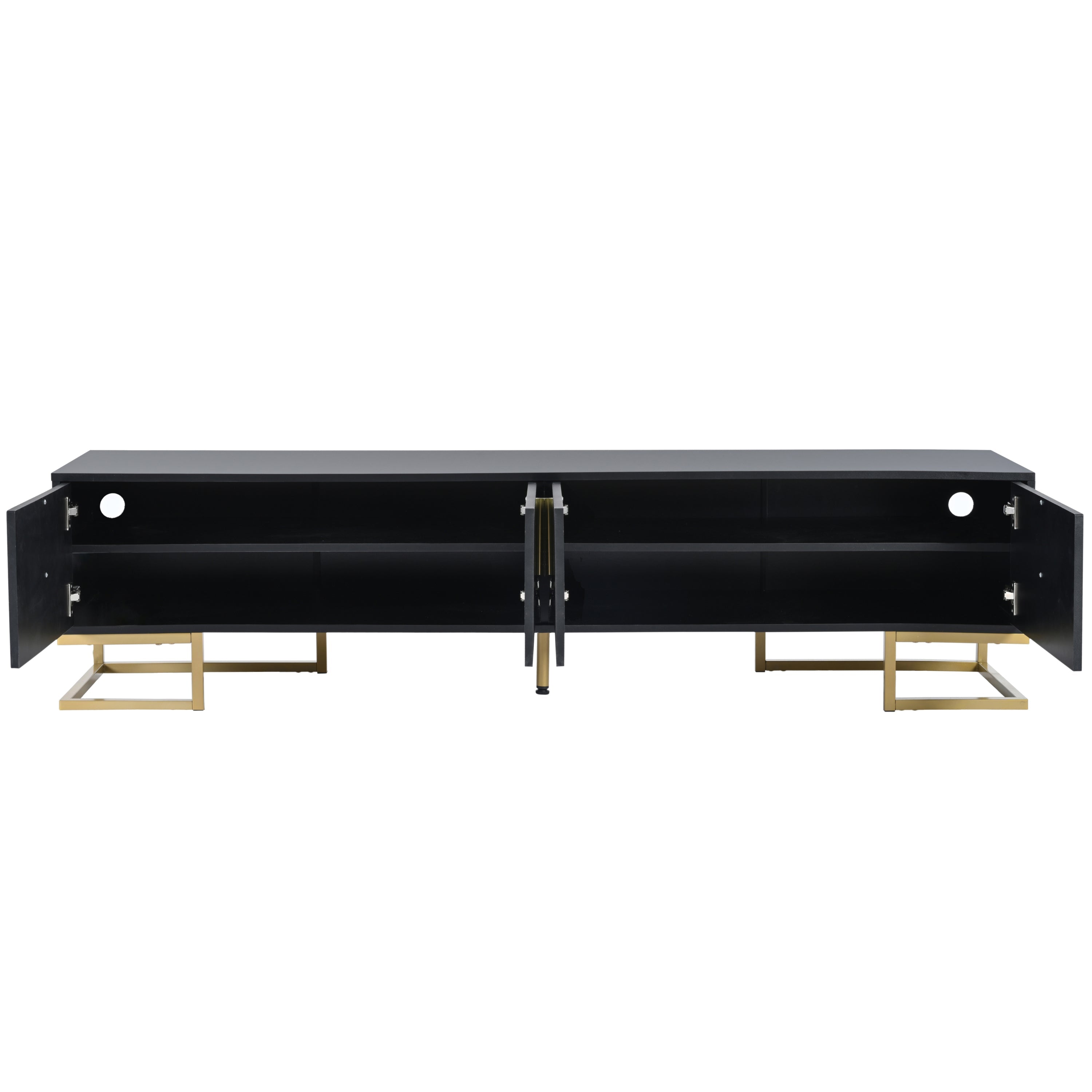 TV Stand Modern Black Gold Geometric Door MDF Adjustable Shelves Fits 80 In