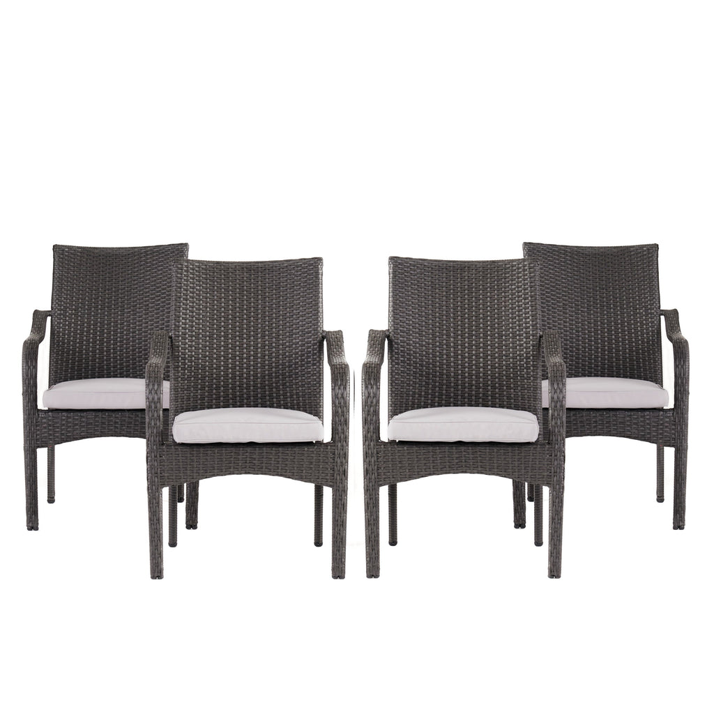 Outdoor PE Rattan Stacking Chair with Iron Frame and Cushions (Set of 4)