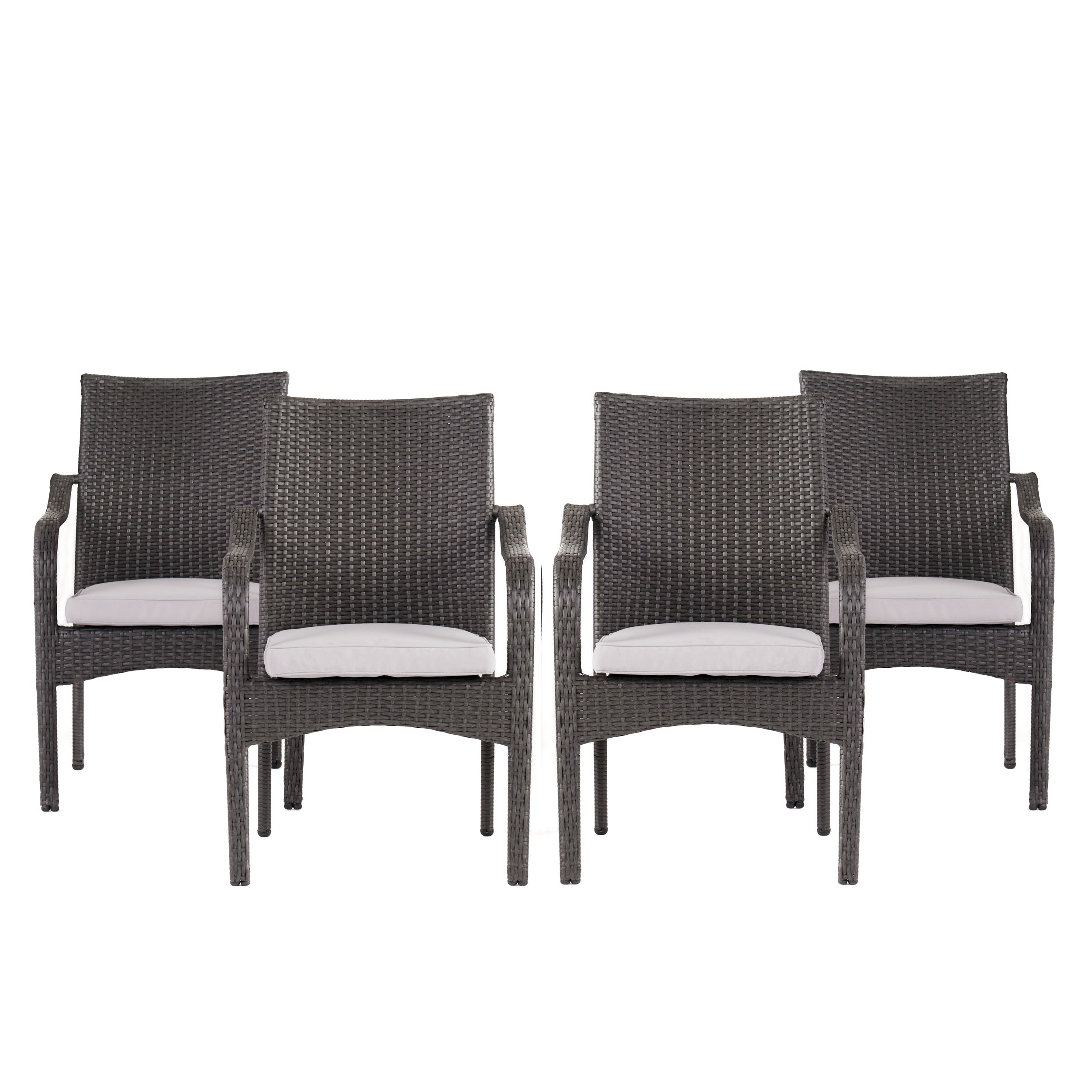 Outdoor PE Rattan Stacking Chair with Iron Frame and Cushions (Set of 4)