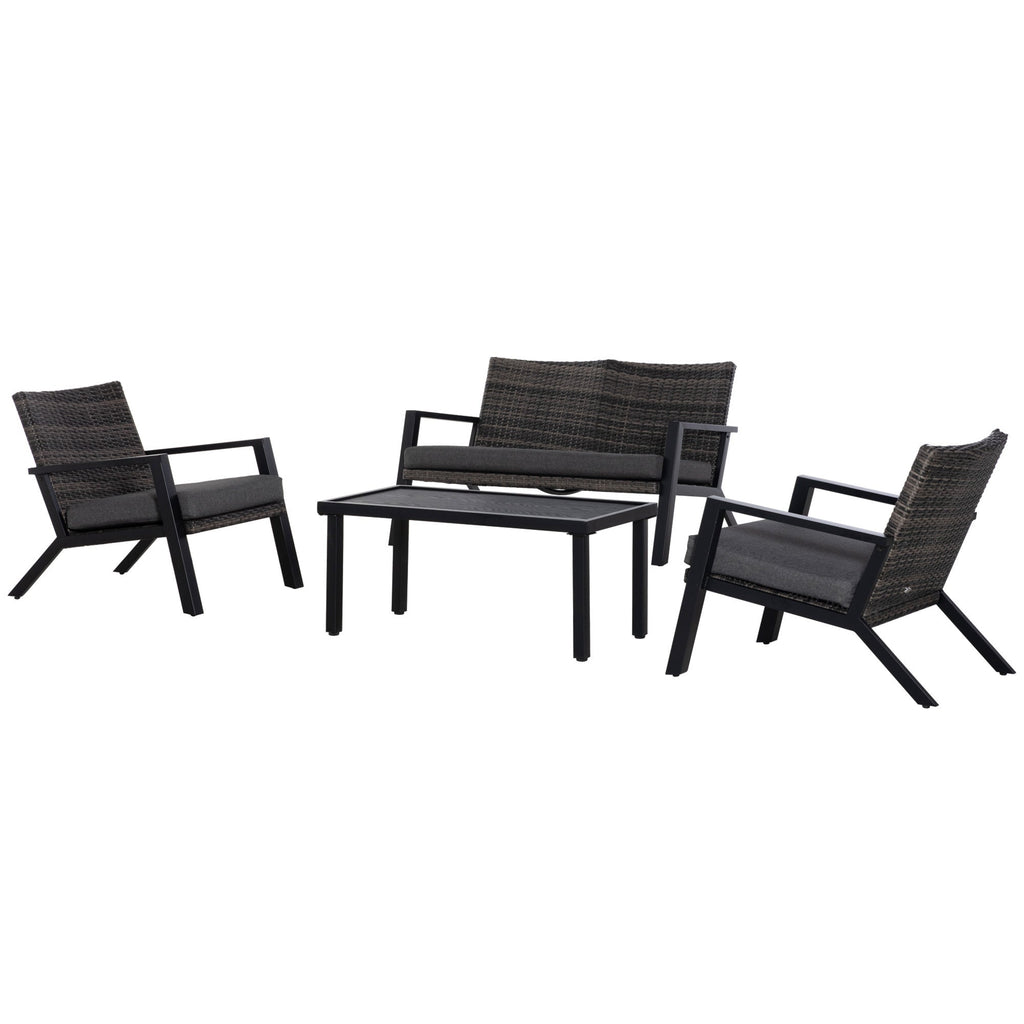 Outdoor Patio Set PE Wicker Black 4 Piece Loveseat Chairs