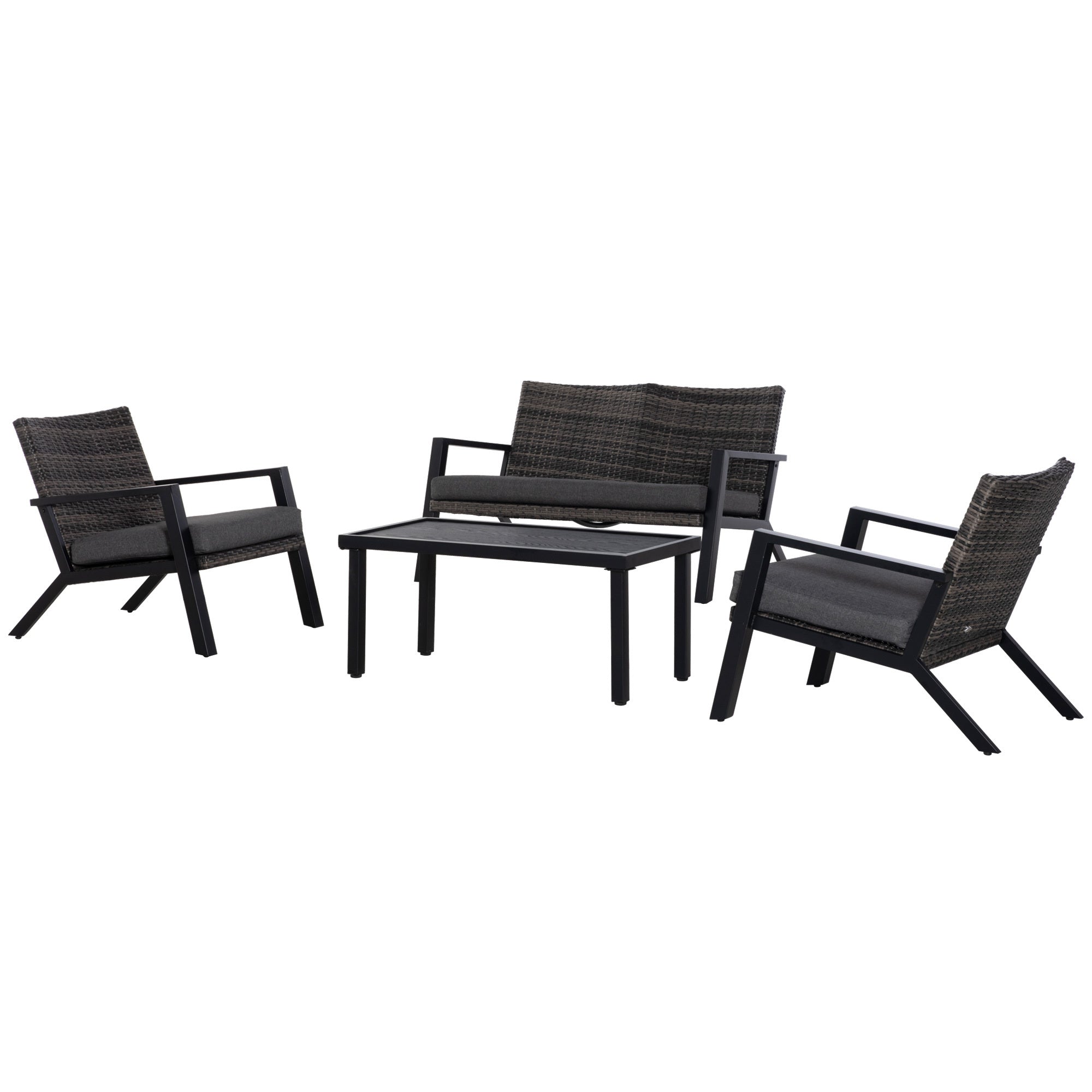 Outdoor Patio Set PE Wicker Black 4 Piece Loveseat Chairs