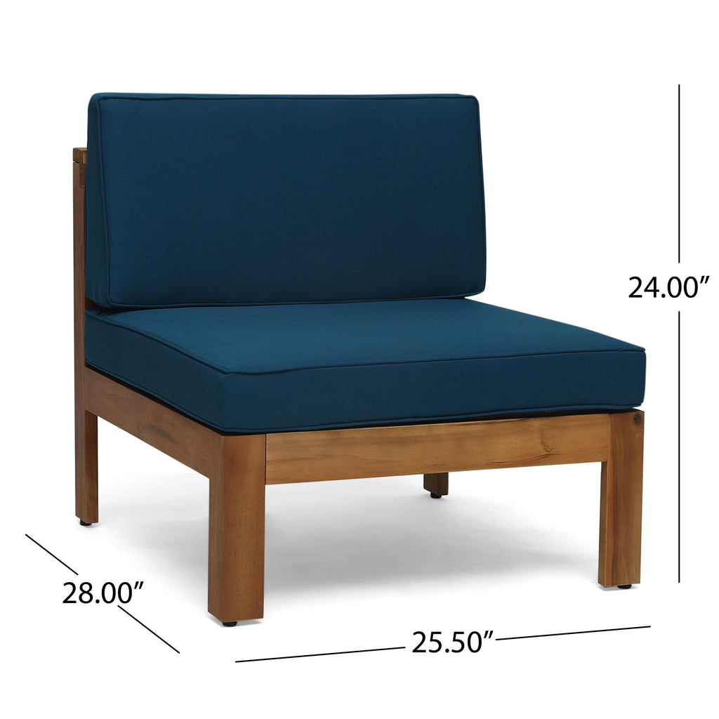 Outdoor Sectional Set Acacia Wood Teak Dark Blue Cushions 5 Piece Seats 4