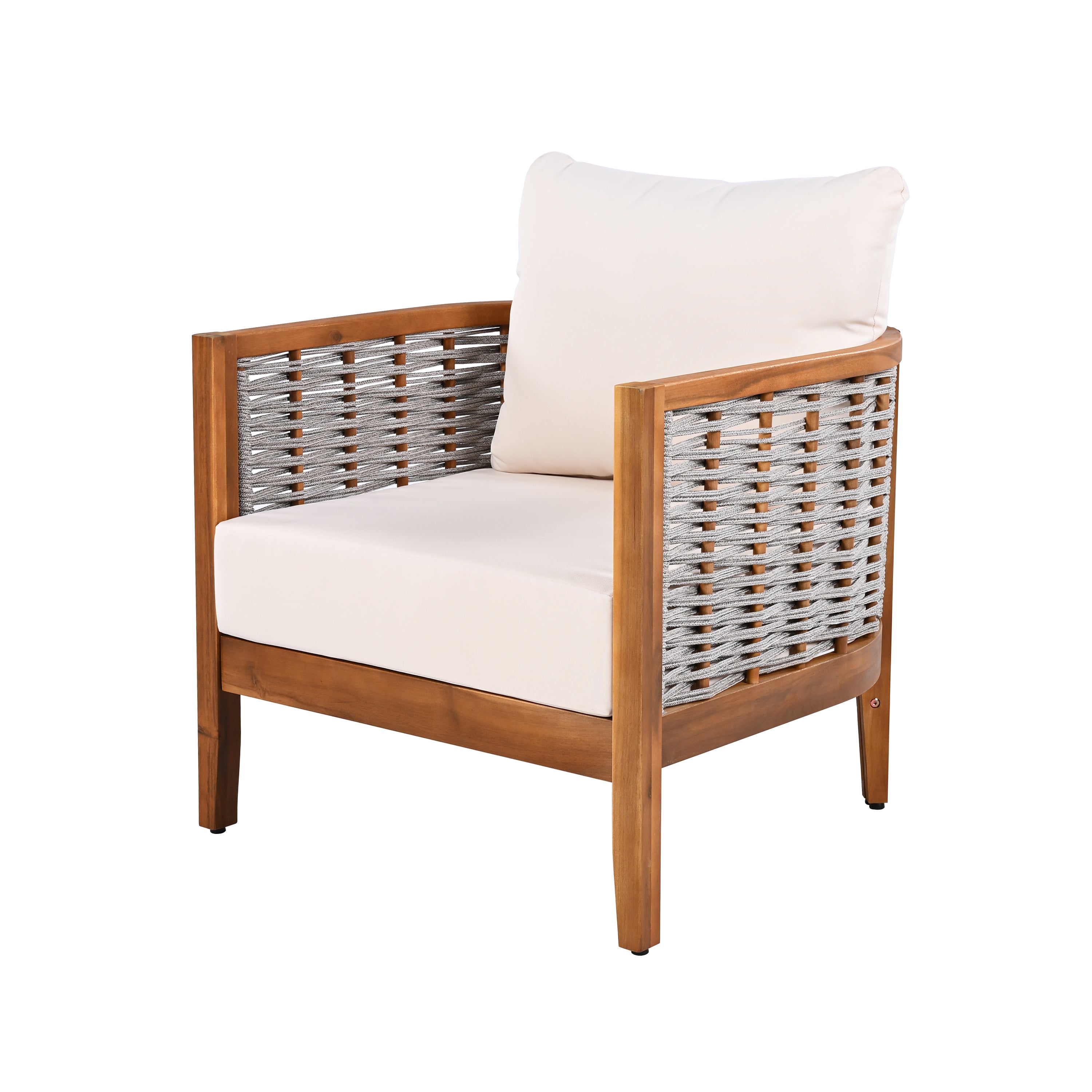 Outdoor Tub Chair Acacia Wood Rope Teak Beige Cushion Deep Seat 27in