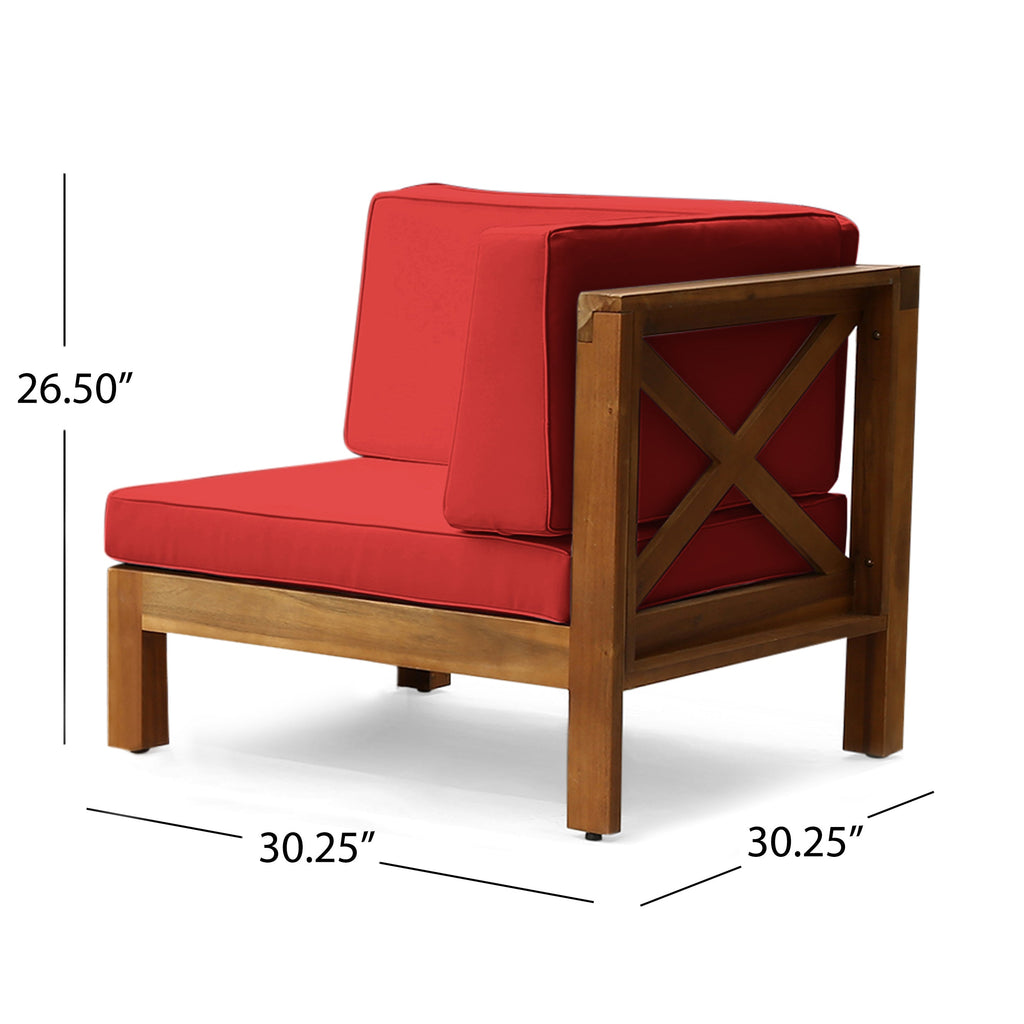 Outdoor Sectional Sofa Set Acacia Wood Cross-Back Red 3 Seater
