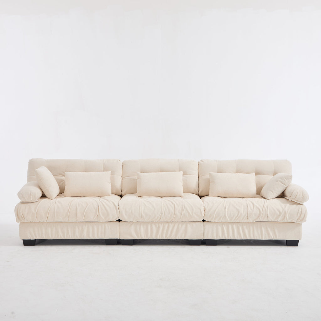 Sectional Sofa Cloud Modular Flannelette Beige 3 Seat 123 In 5 Pillows
