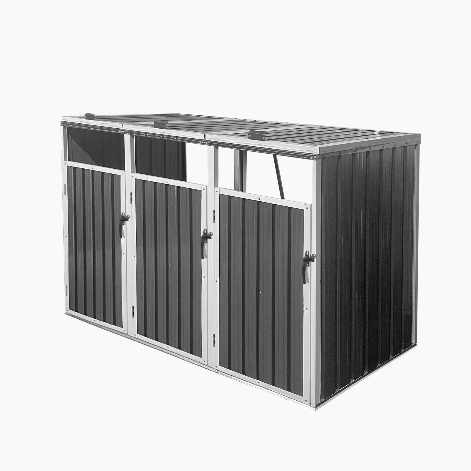 Outdoor Trash Can Shed Galvanized Steel 3 Bin