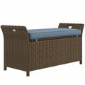 Outdoor Storage Bench PE Rattan Dark Blue 27 Gallon 2 in 1 with Cushion