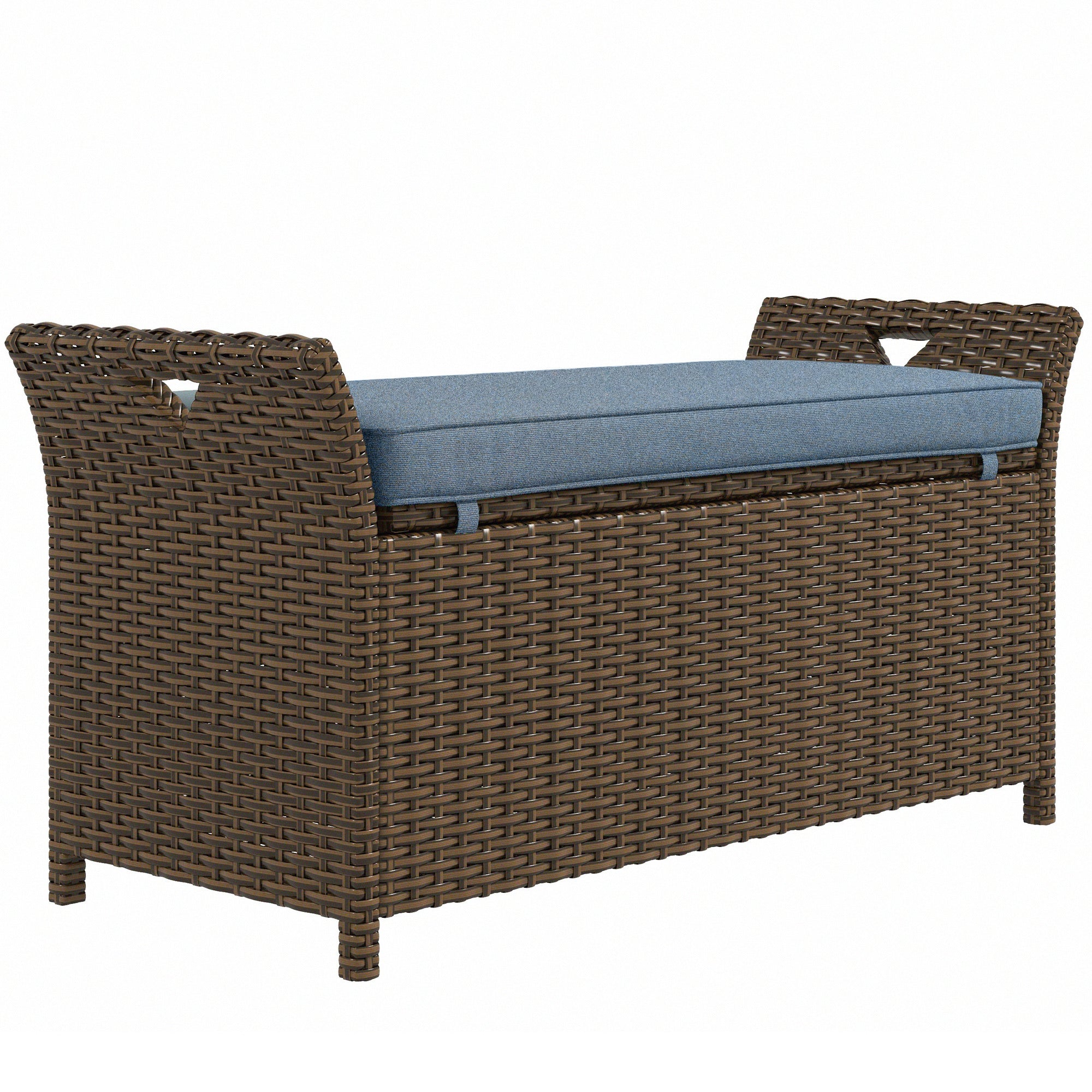 Outdoor Storage Bench PE Rattan Dark Blue 27 Gallon 2 in 1 with Cushion