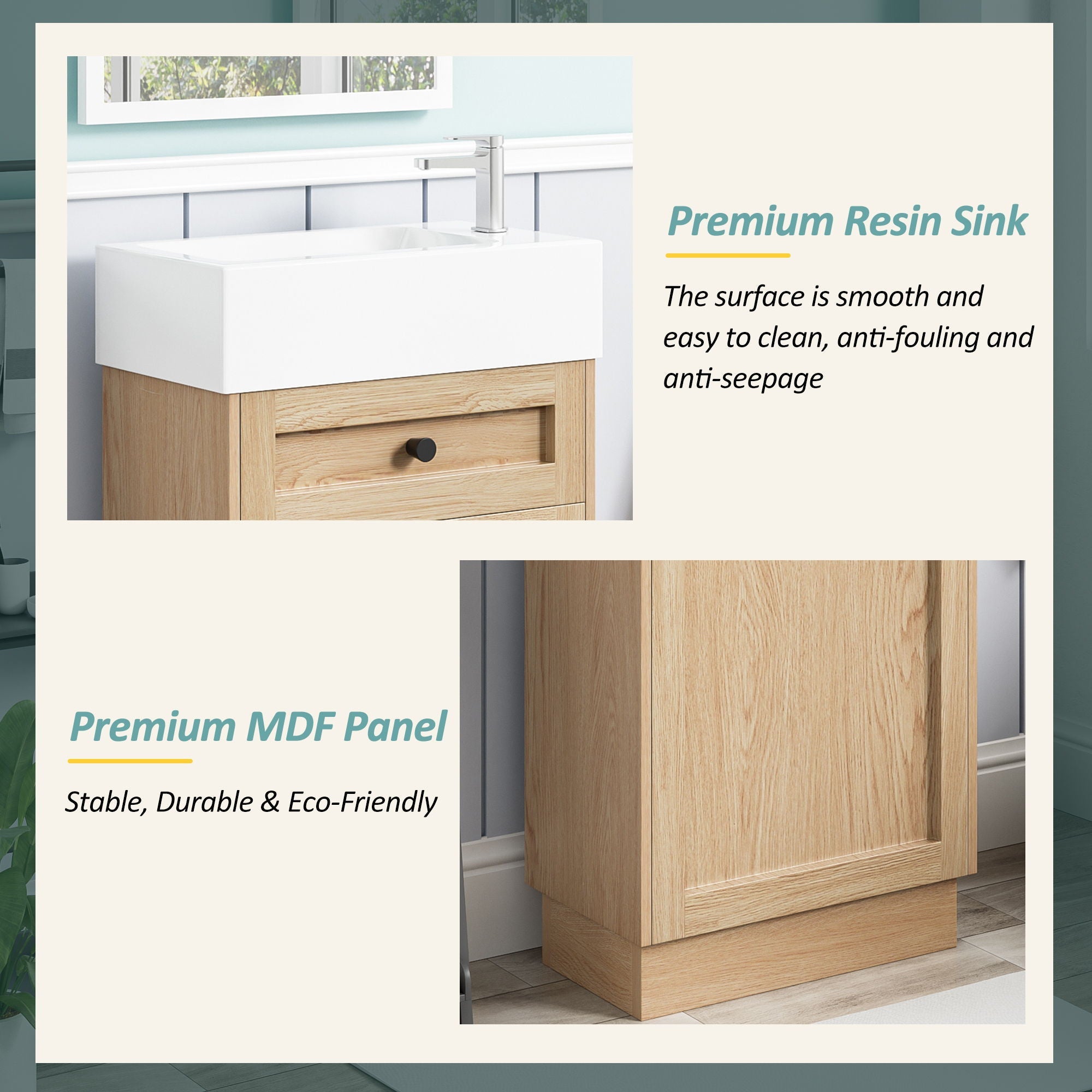 Bathroom Vanity With Reversible Resin Sink, Cabinet & Zinc Alloy Handles - Wood