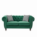 Loveseat Chesterfield Velvet Green Mid-Century Nailhead Rolled Arms 67 In