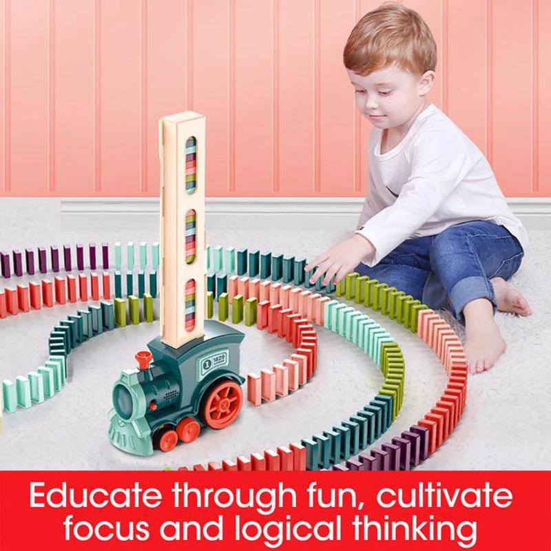 Mandotos Domino Train Toy Electric Automatic Building Blocks Set for Creative STEM Learning