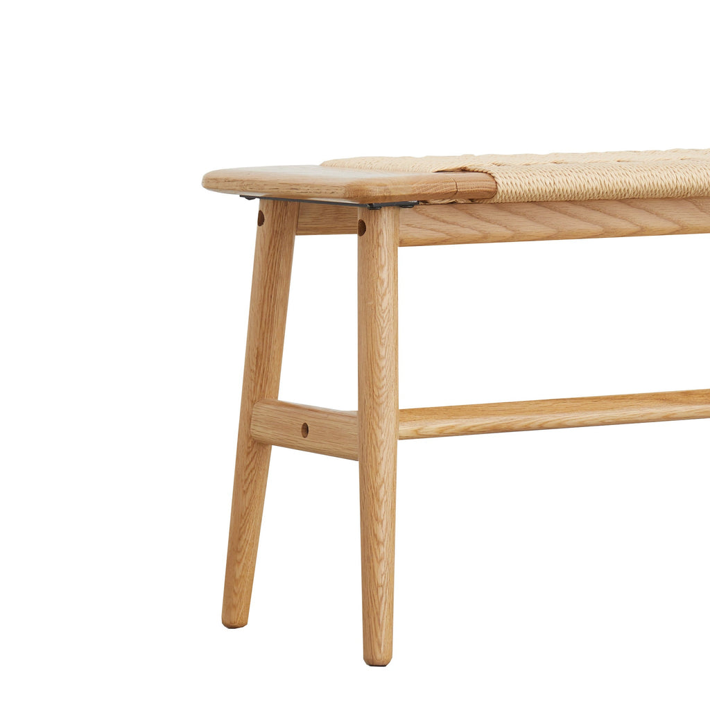 Dining Bench Solid Oak Handwoven Cane Seat Natural 31.5 In