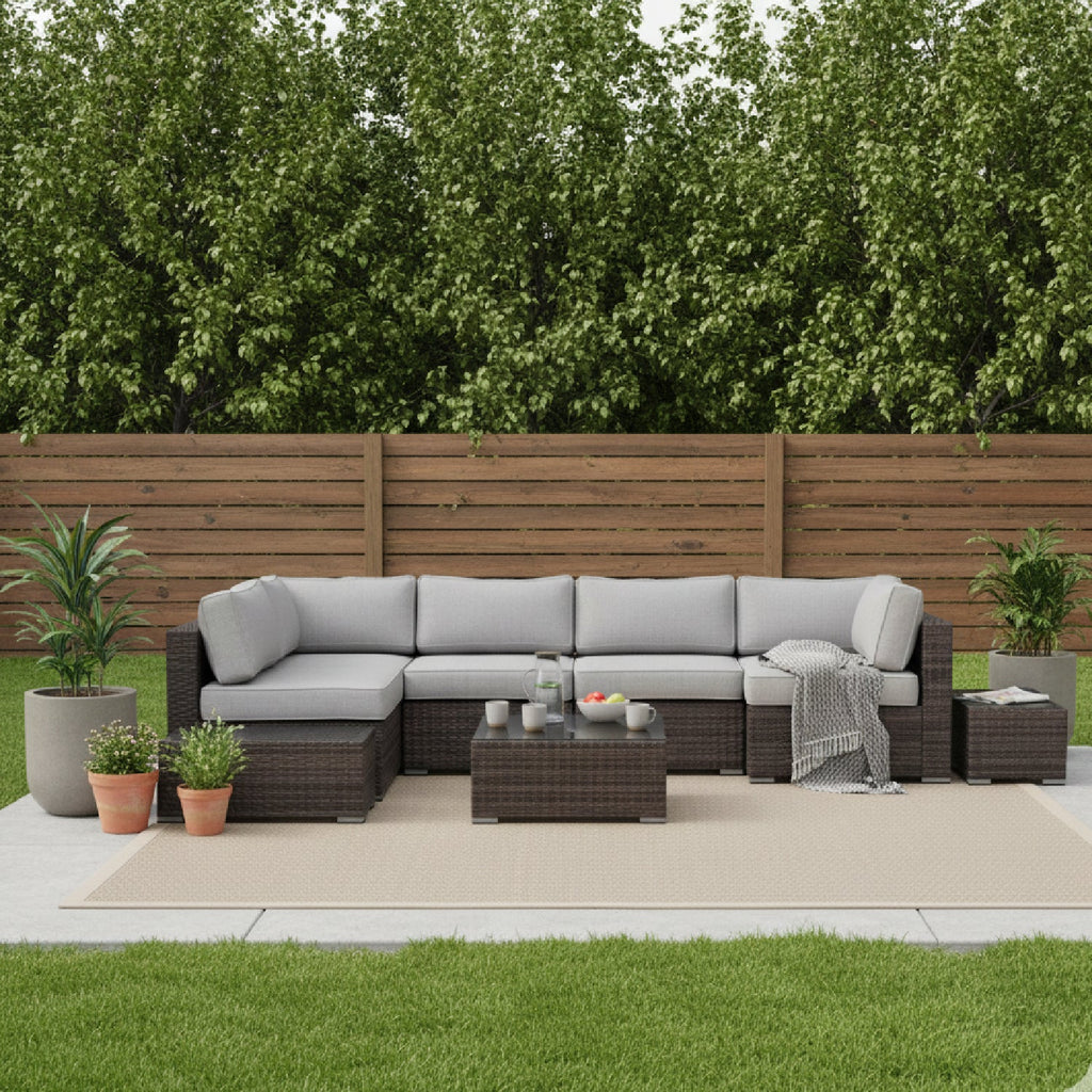 Outdoor Sectional Set HDPE Wicker Espresso 8 Piece Seats 4