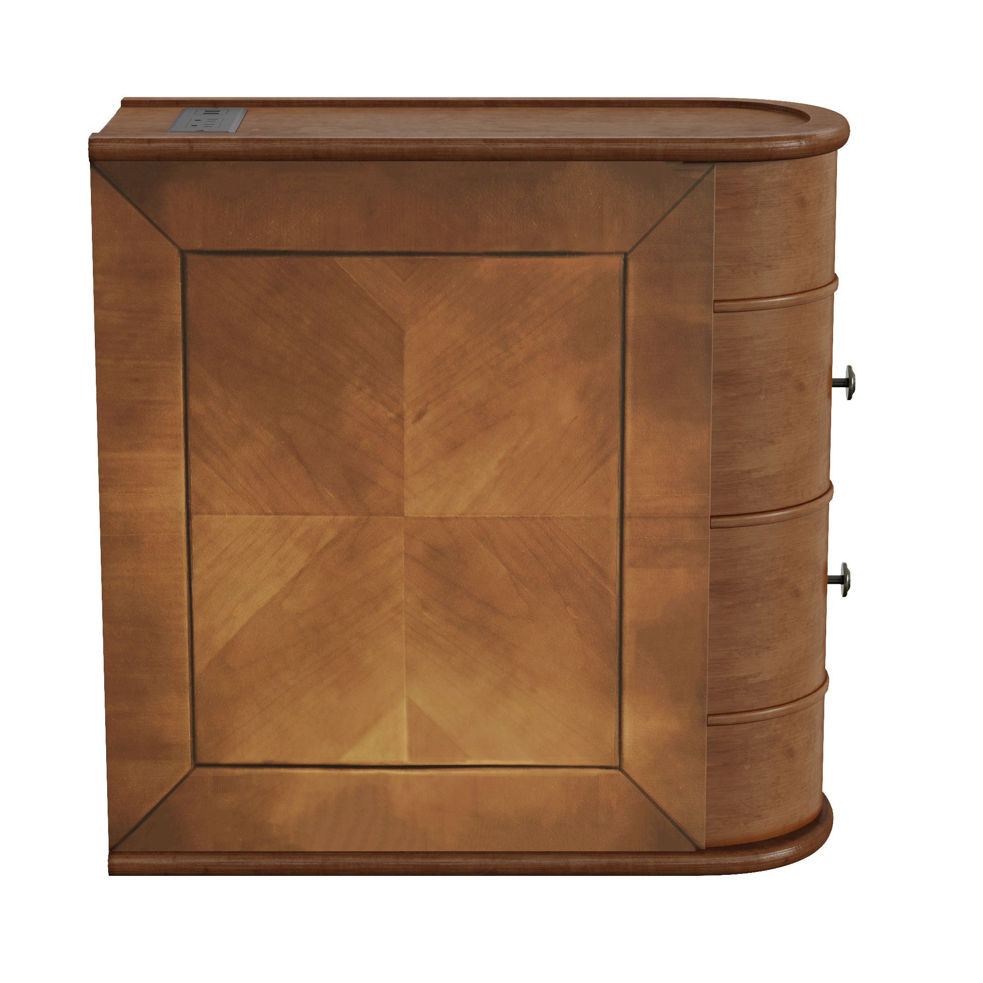 End Table Charging Station 2 AC 2 USB Ports 2 Drawers Arc Design Walnut 23.6 In