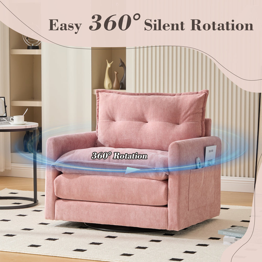 Accent Chair Swivel Barrel Chenille Pink Memory Foam