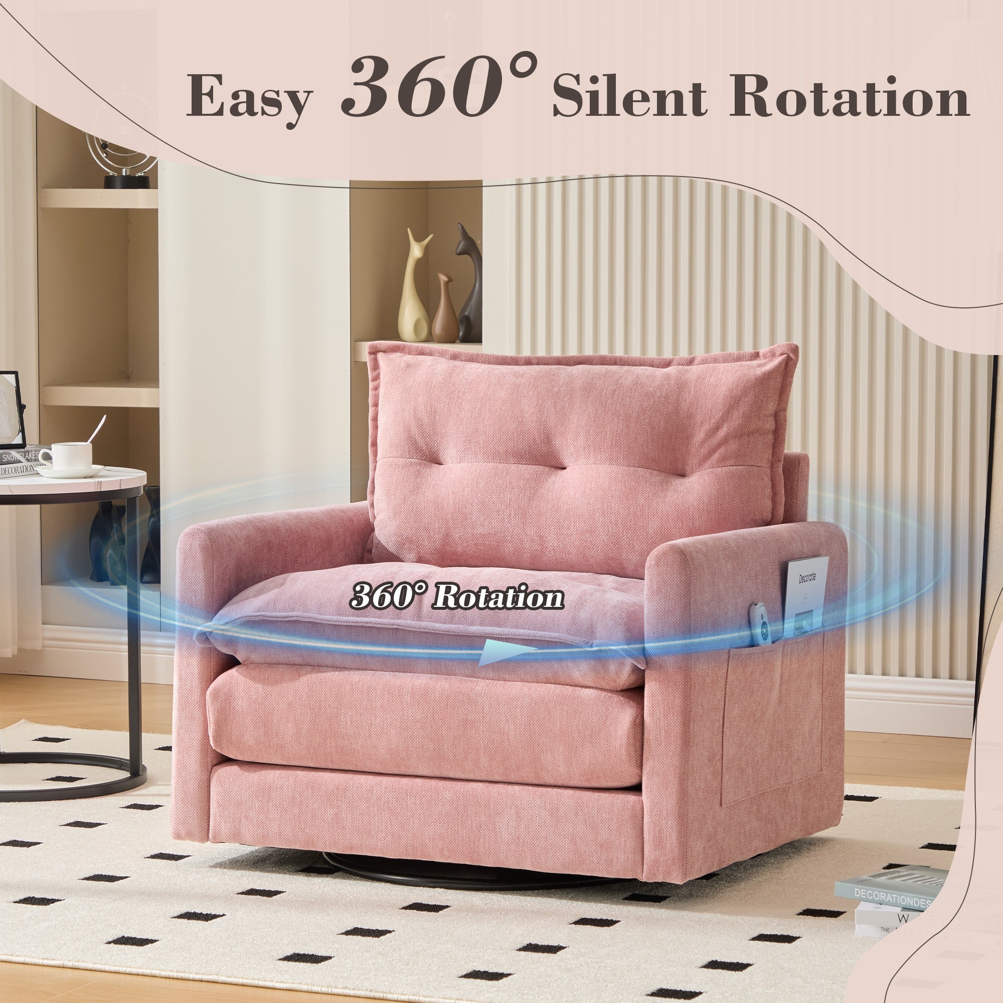 Accent Chair Swivel Barrel Chenille Pink Memory Foam