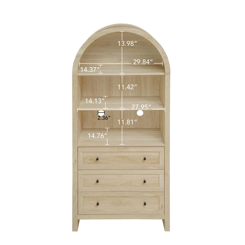 Arched Kitchen Pantry, Modern Farmhouse Wood Kitchen Storage Cabinets, Arched Storage Display Cabinet With Adjustable Shelves, Versatile Cupboard For Kitchen, Dining Room, Living Room - Natural