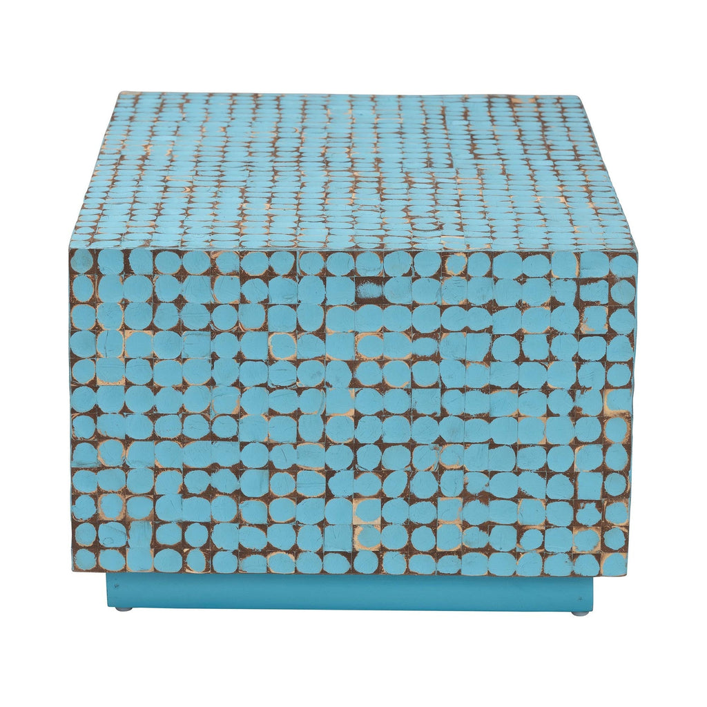 Bohemian Blue Coconut Shell and Acacia Wood Coffee Table