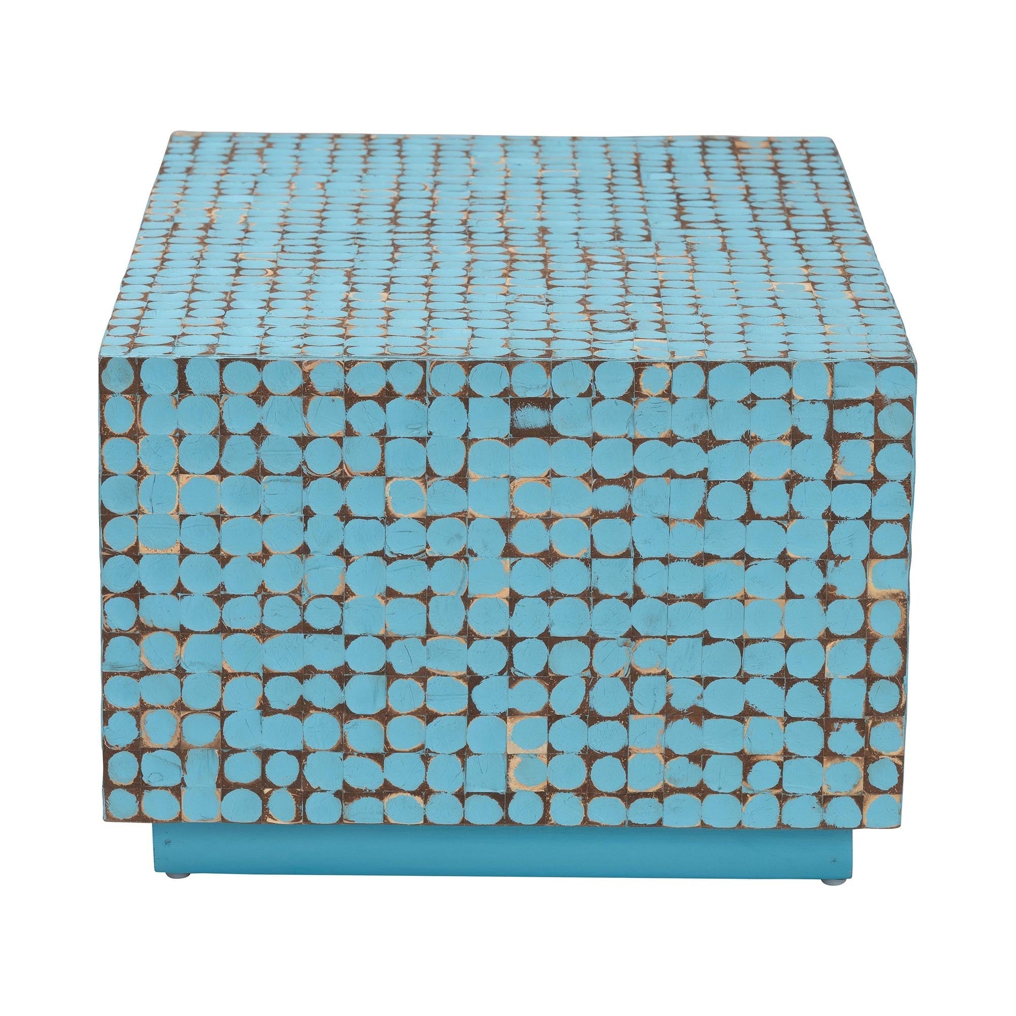 Bohemian Blue Coconut Shell and Acacia Wood Coffee Table