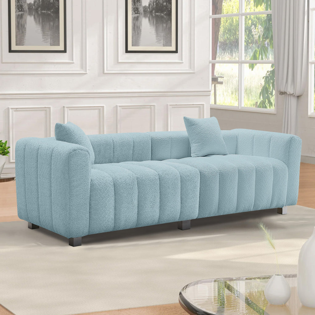 Sofa Modular Velvet Teddy Blue 3 Seat Metal Legs 87 In 750 LB