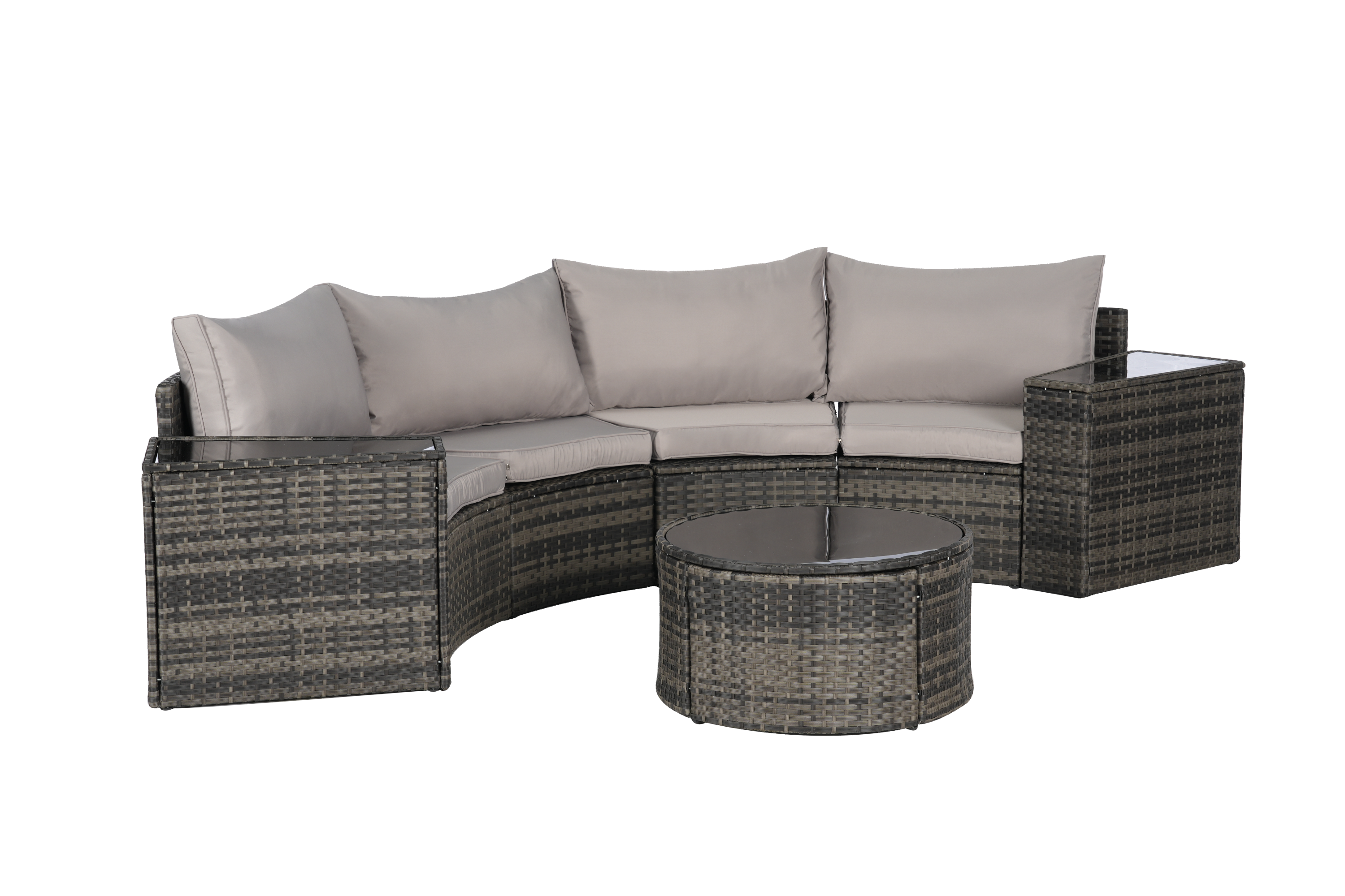 Outdoor Sectional Set PE Rattan Steel Light Gray Half Moon 7 Piece 380 LB