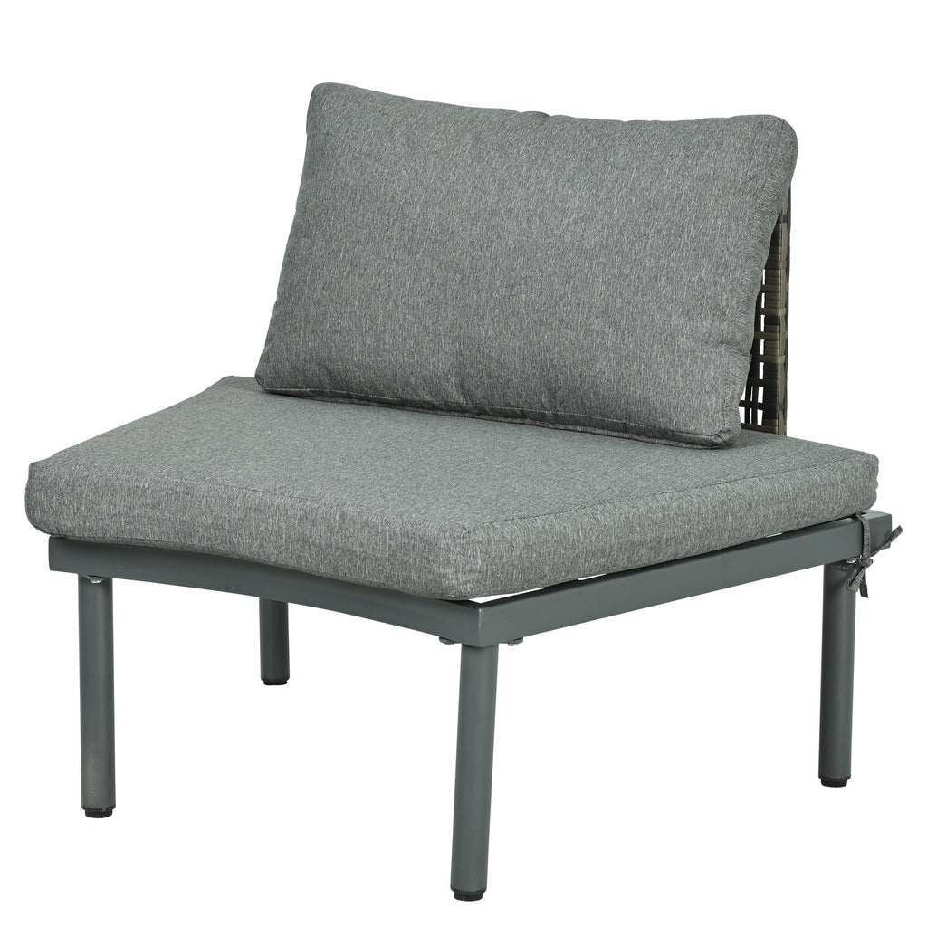 Outdoor Sectional Set PE Wicker Aluminum Gray Half Moon 6 Piece 300 LB