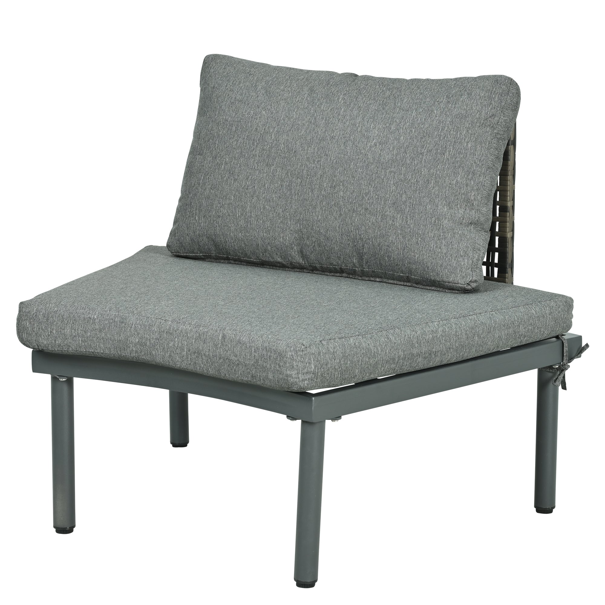 Outdoor Sectional Set PE Wicker Aluminum Gray Half Moon 6 Piece 300 LB