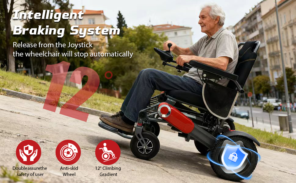 Wheelchair Electric Foldable Aluminum 300 LB 15 Mile Range Black Red