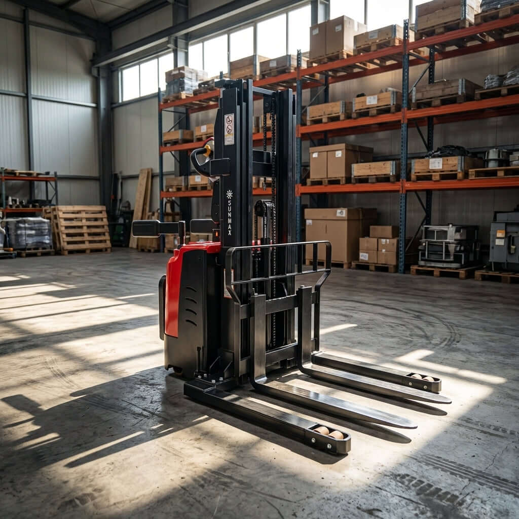 PS3300FEAS-3M Full-Electric Straddle Pallet Stacker – 3,300 lb Capacity, 118" Lift, Adjustable Legs