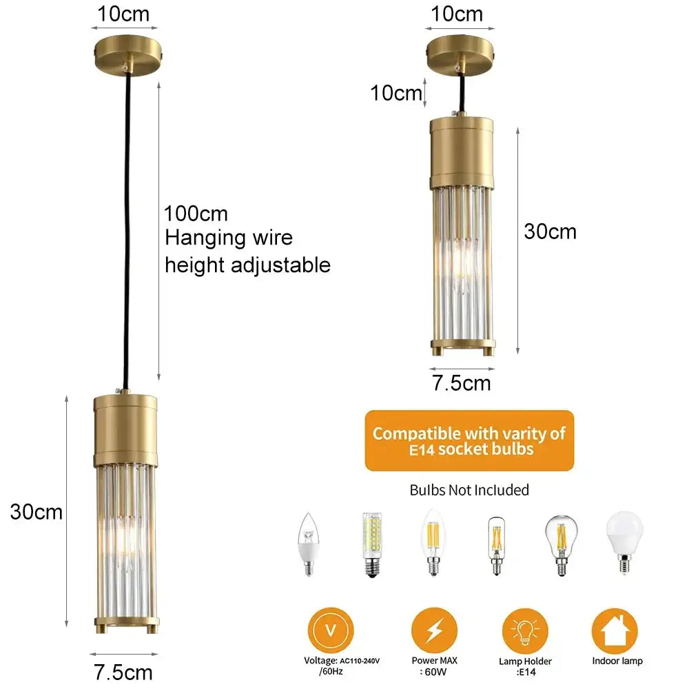 Elegant gold glass shade pendant lights kitchen & dining room