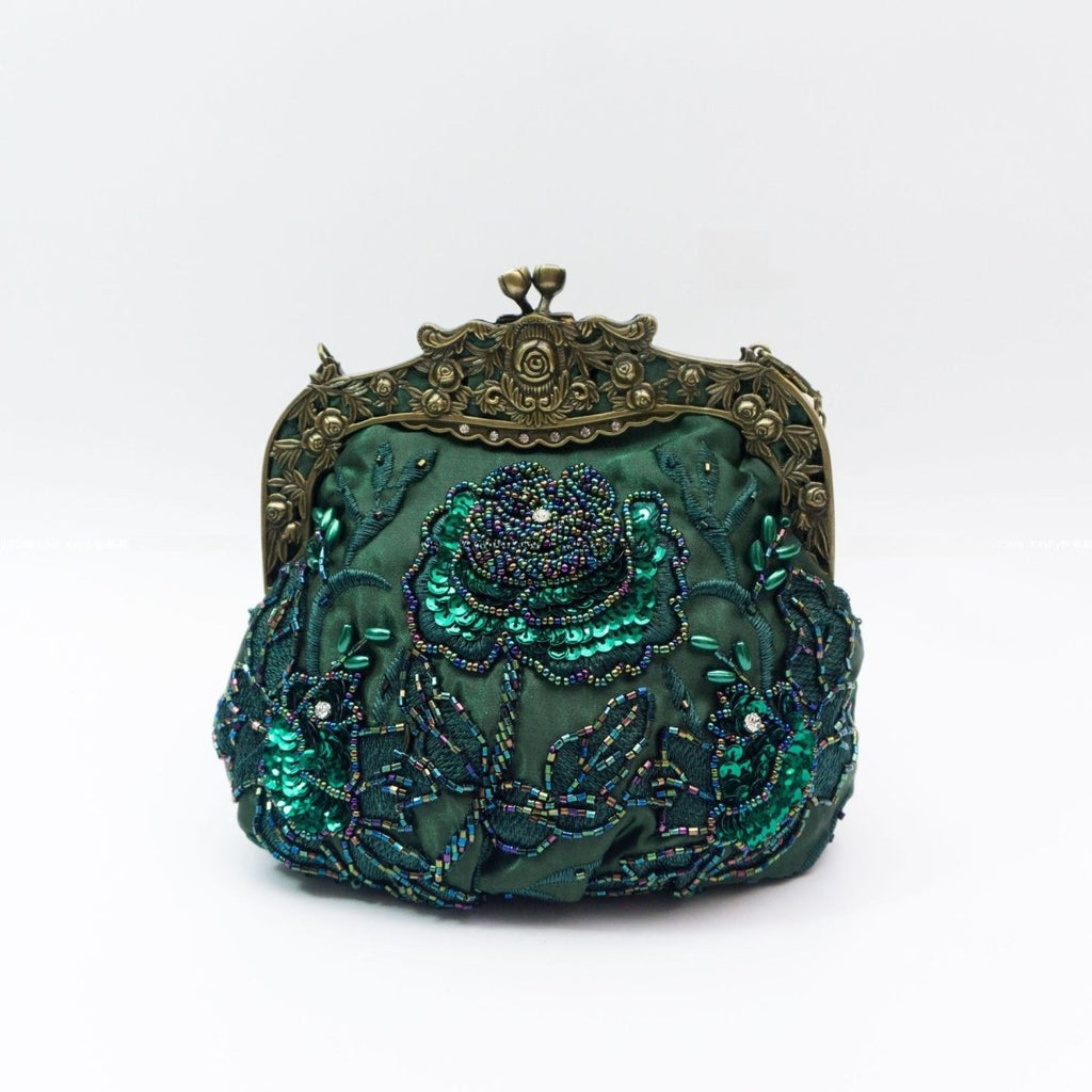 Embroidered Rose with Sequins Beads Evening Clutch Bag (MAC291)
