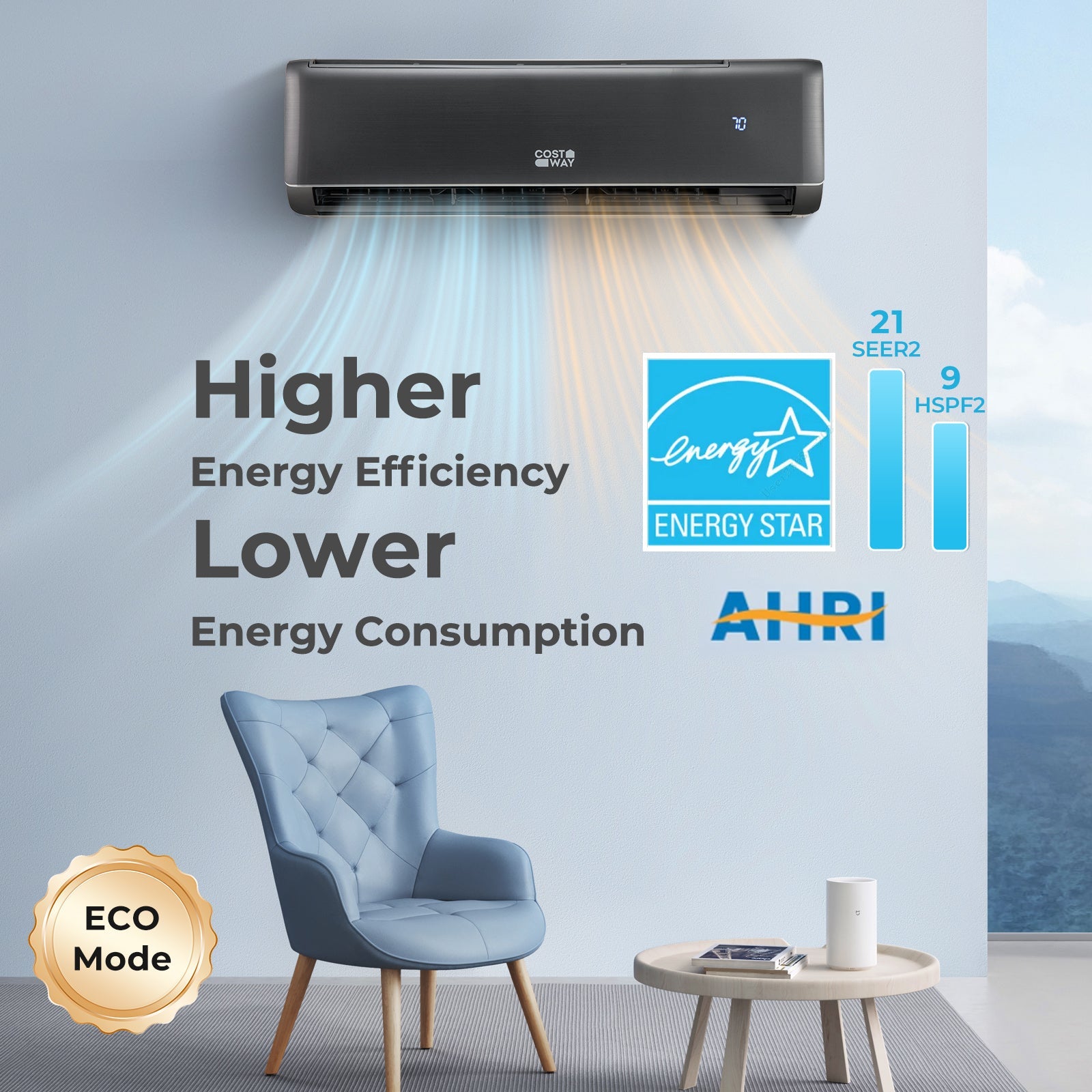 GreyVolt Series Energy Star Certified 18000 BTU 21 SEER2 208-230V Mini Split Air Conditioner and Heater Gray